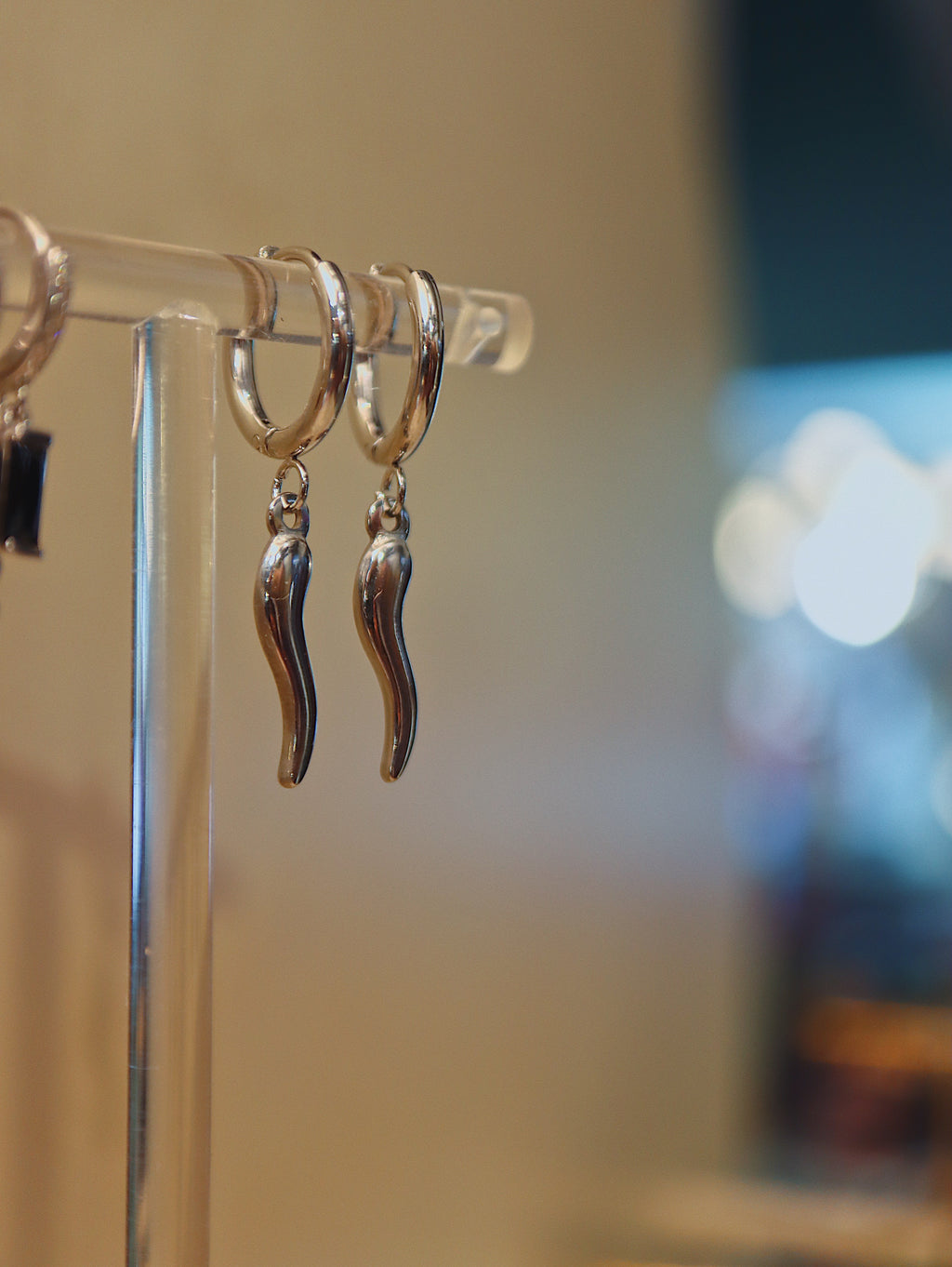 Stainless steel horn hoop earrings