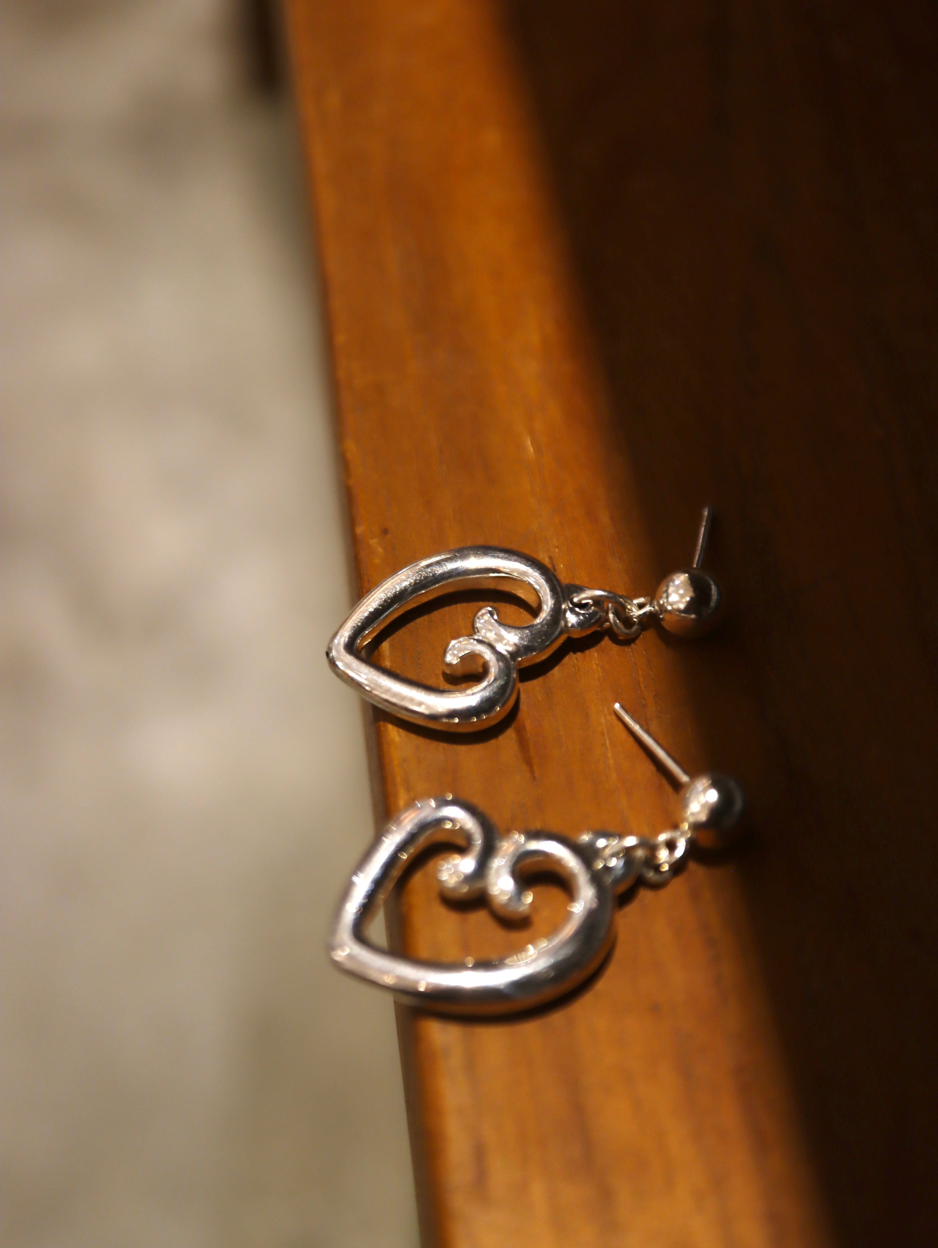 Hollow drop heart 925 silver earrings