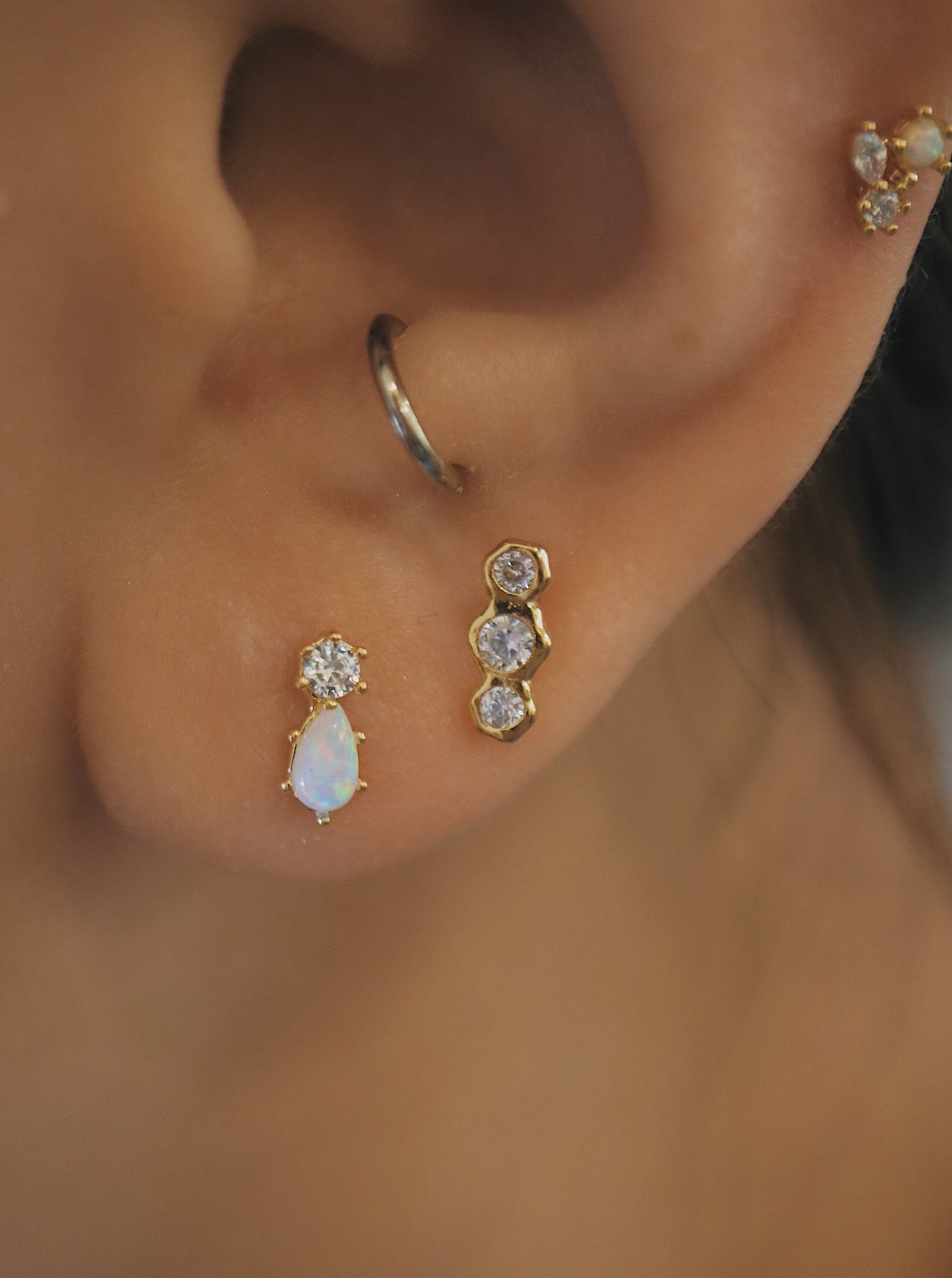 Triple cz silver925 ball back piercing