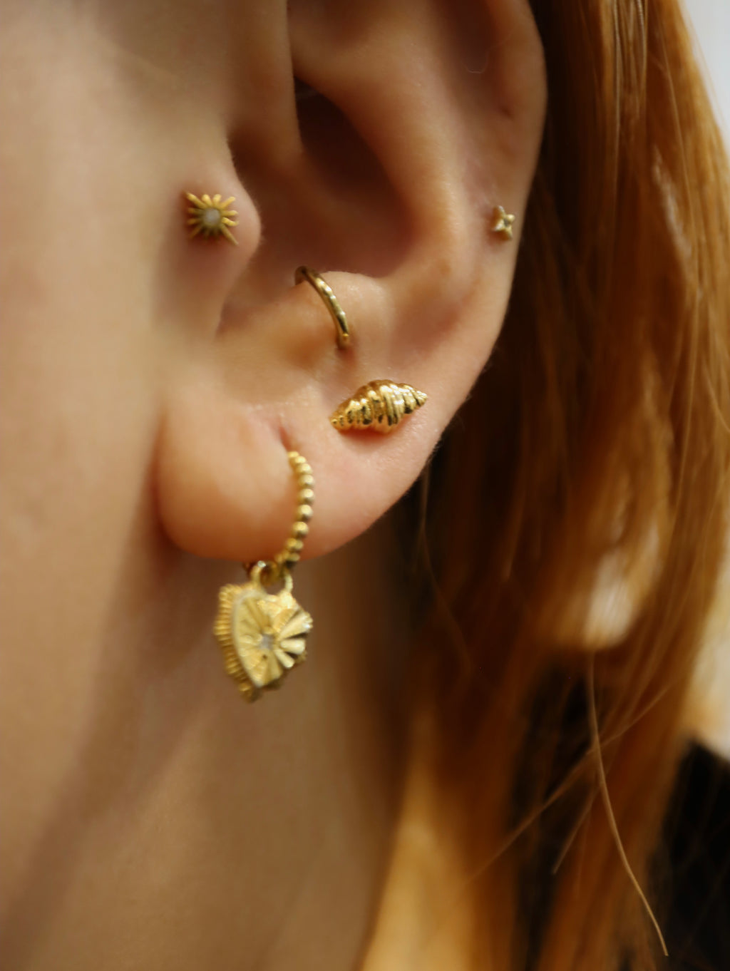 Mini croissant brass earrings