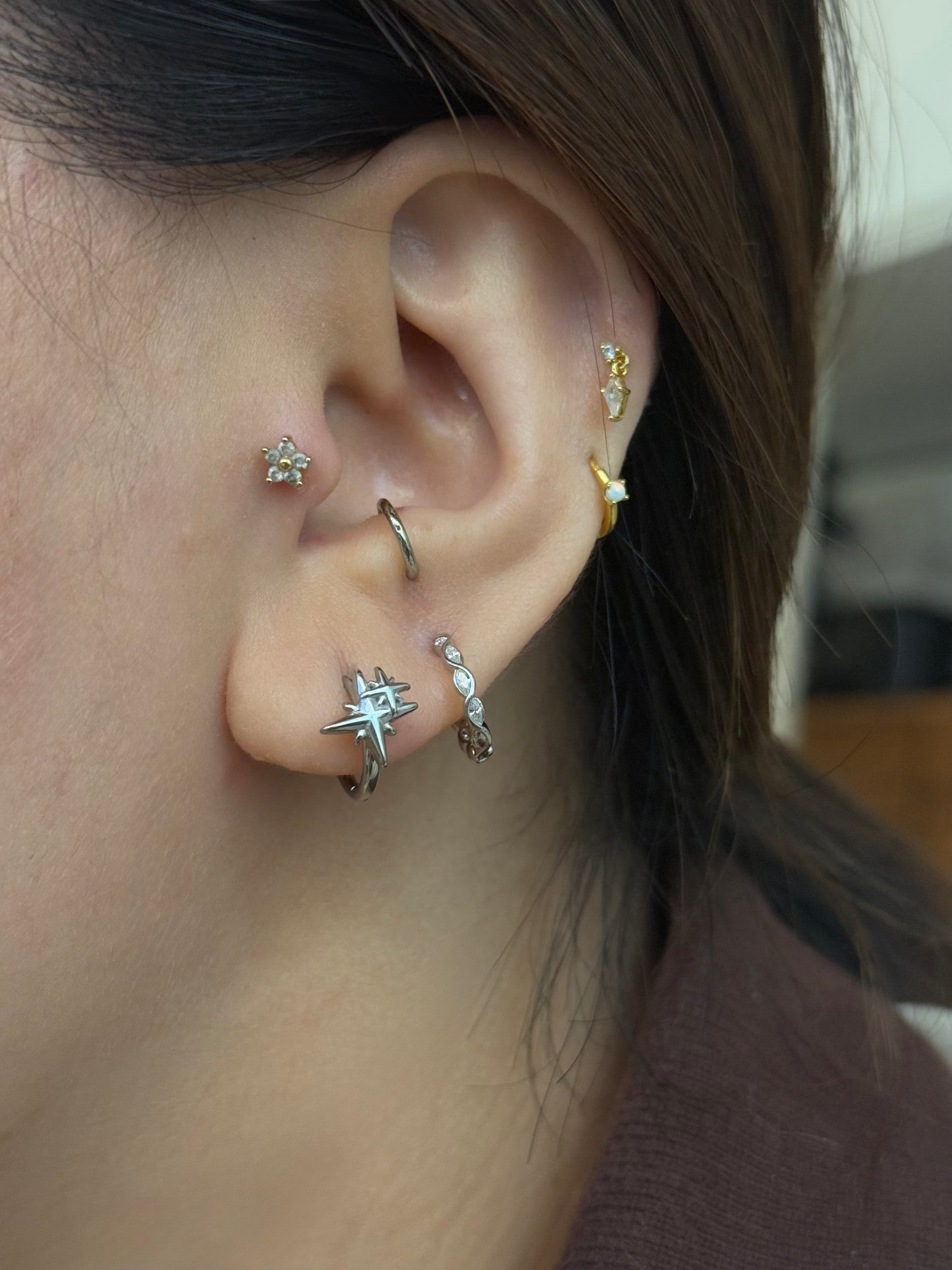 Surgical steel star sparkle hinge earring