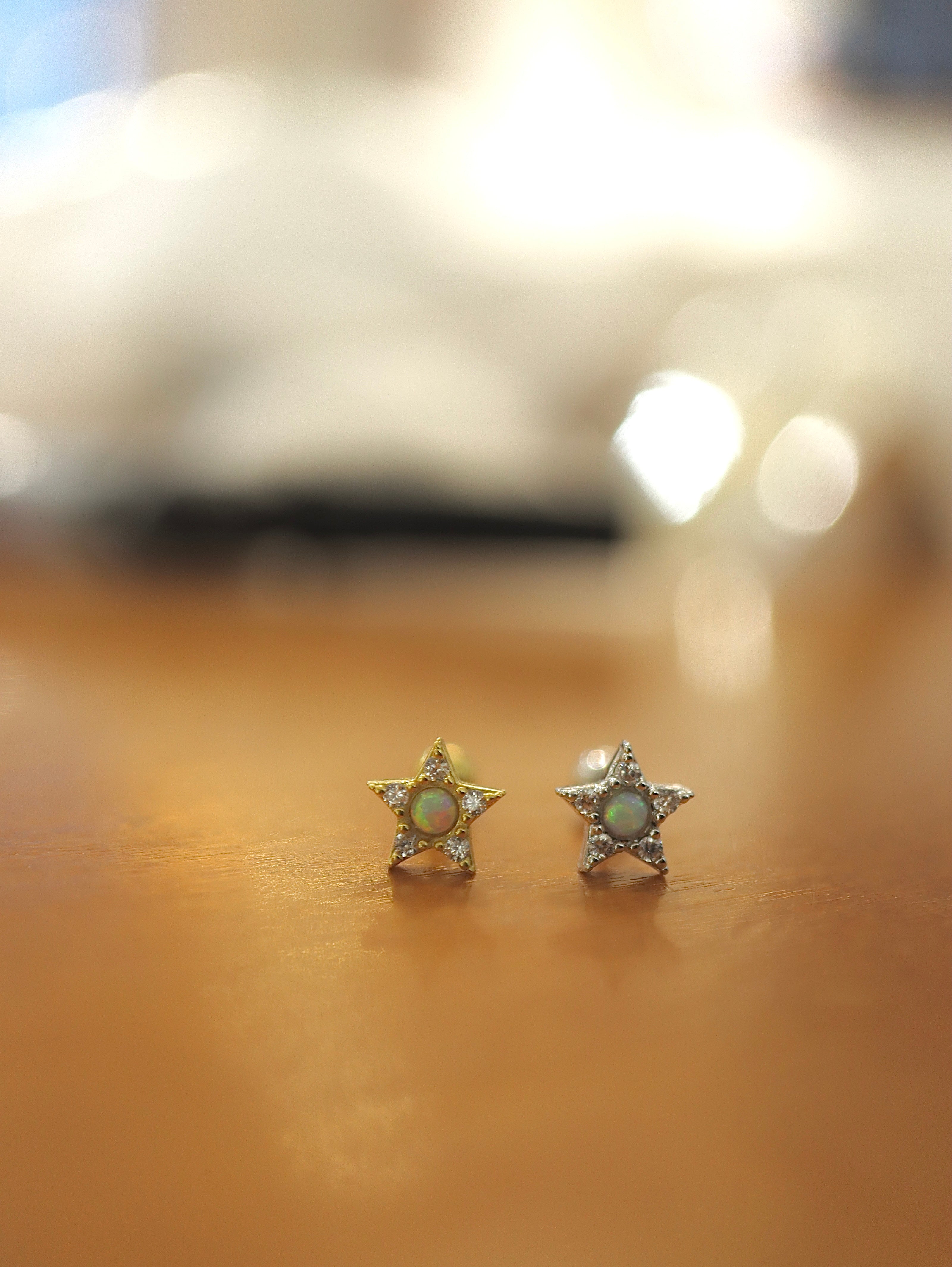 Star cz opal silver925 piercing stud earring (1pc)