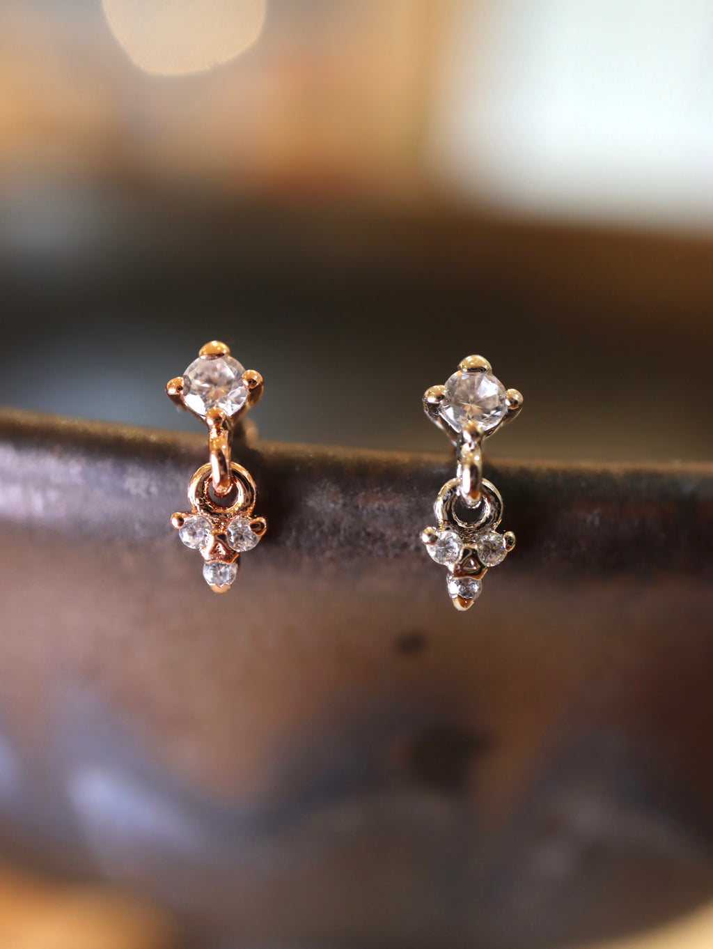 Drop cz 925 silver flat back earring