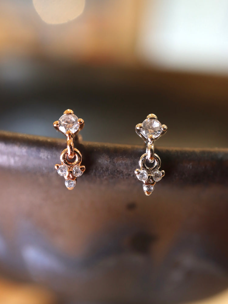 Drop cz 925 silver flat back earring