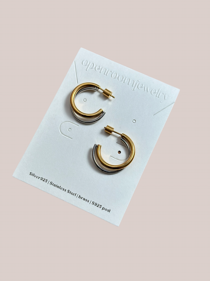 Mixed tone double hoop earrings