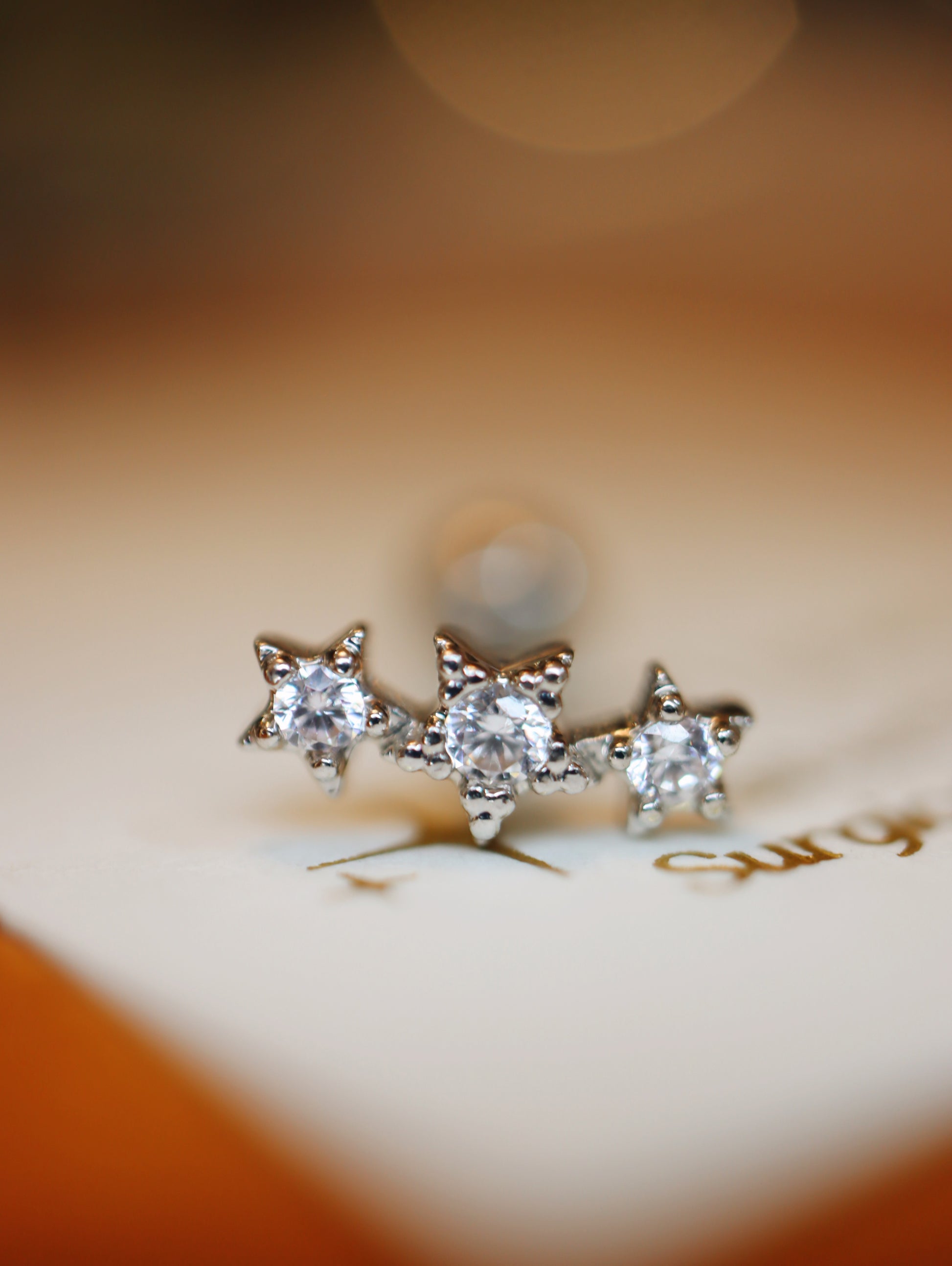 Triple star cz surgical steel piercing