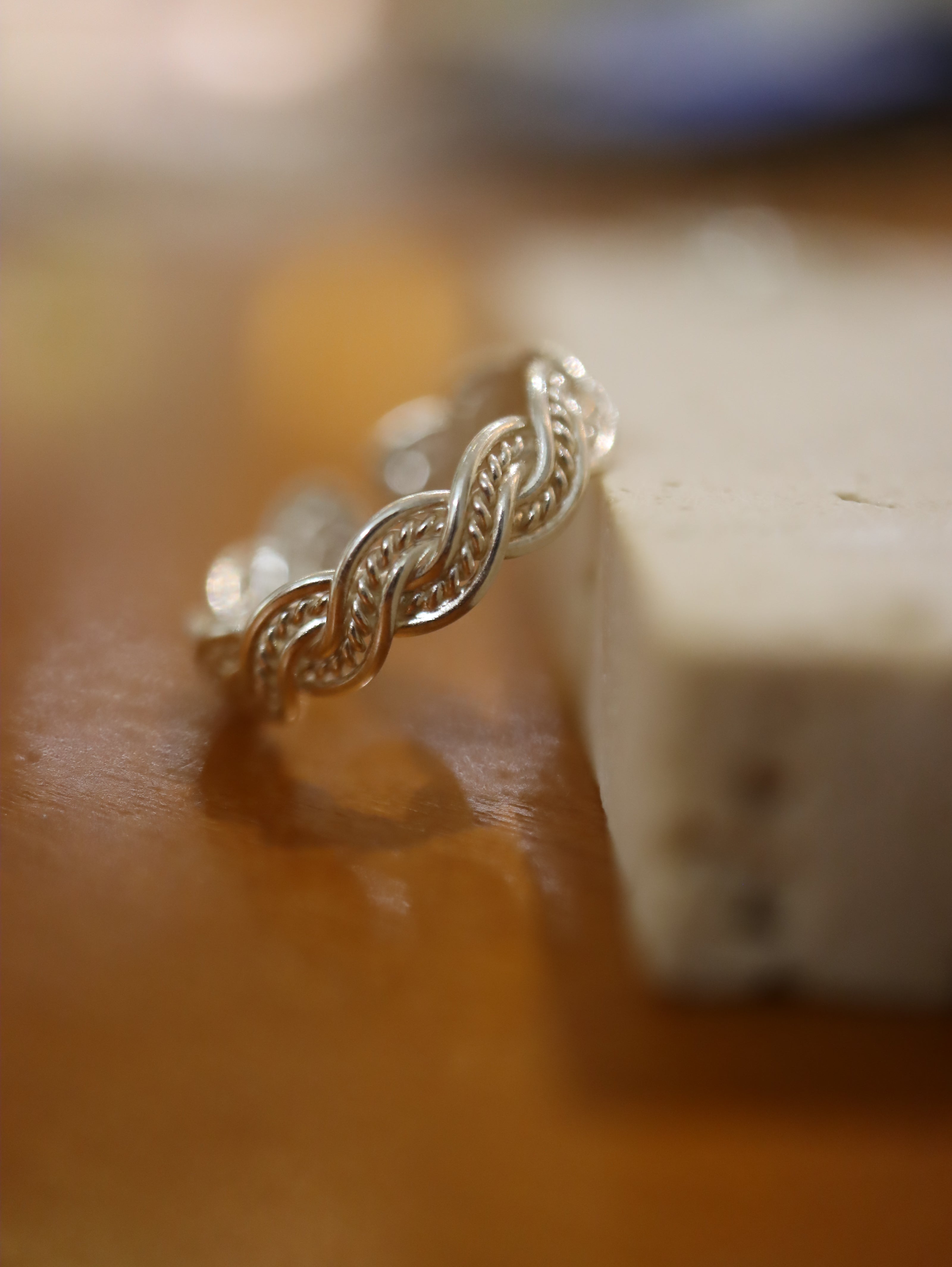 Silver 925 braided free size pinky ring