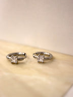 Square Solitaire Hoop Stainless Steel Earrings