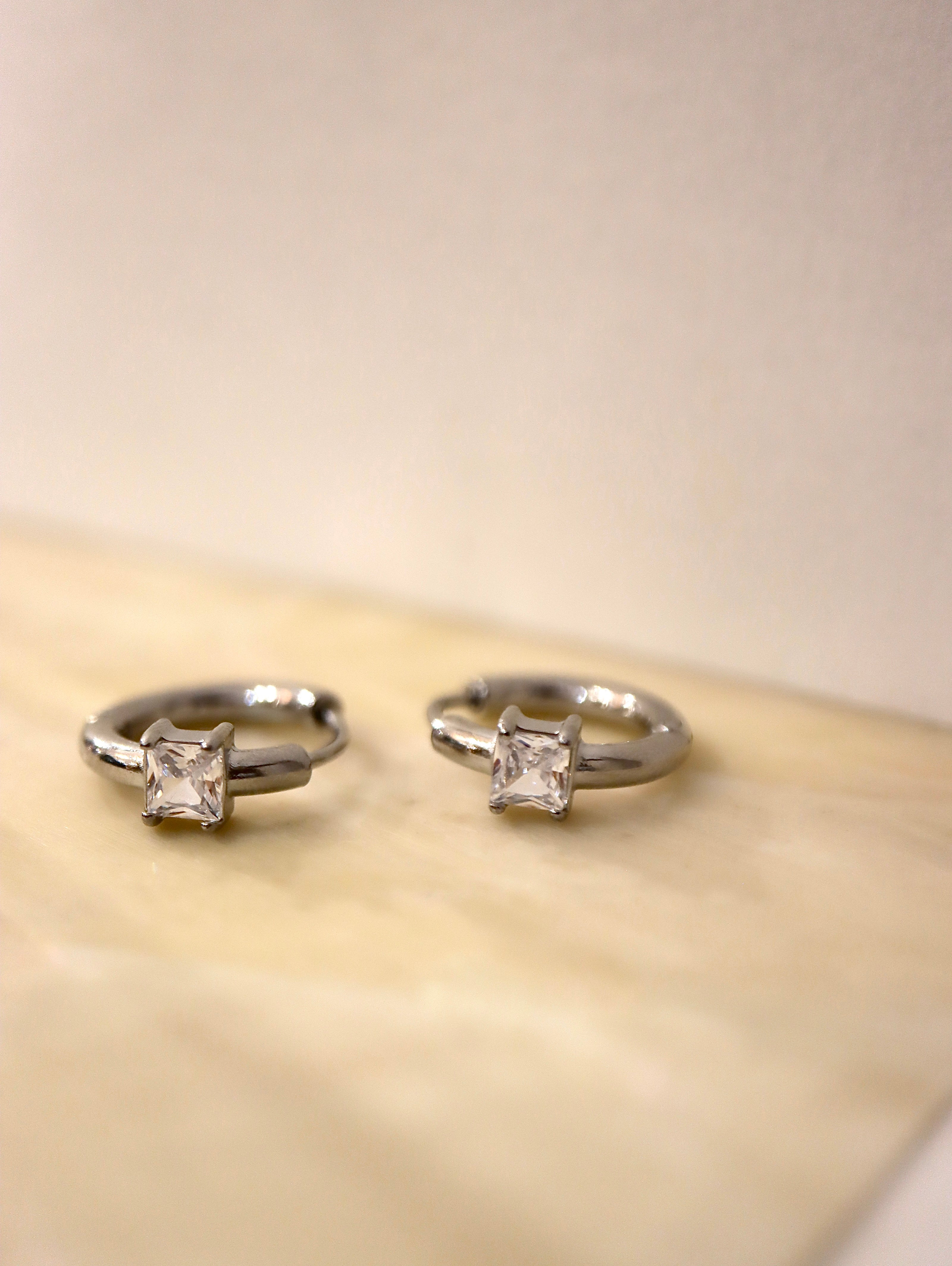 Square Solitaire Hoop Stainless Steel Earrings