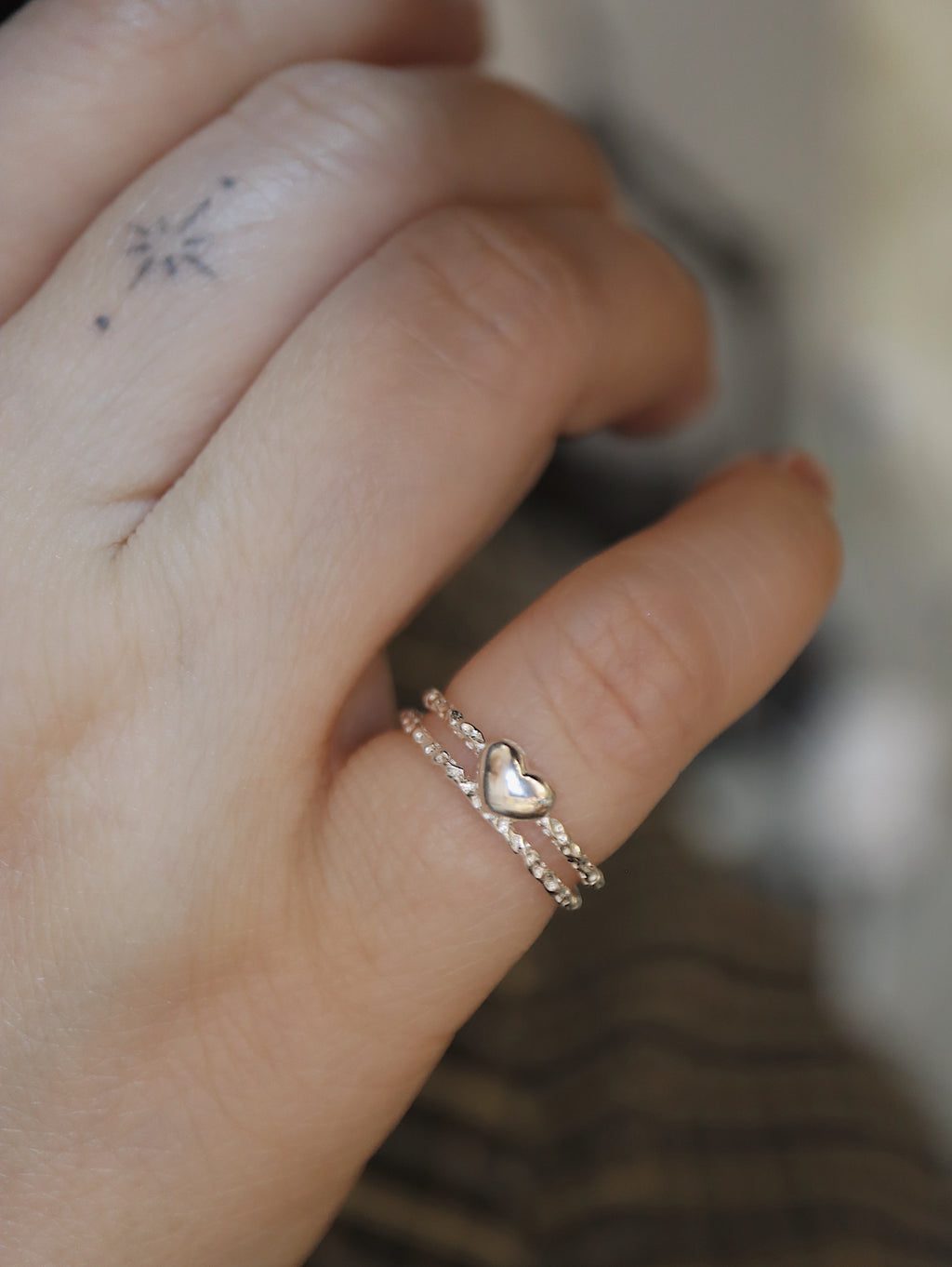 Heart double band 925 silver pinky ring