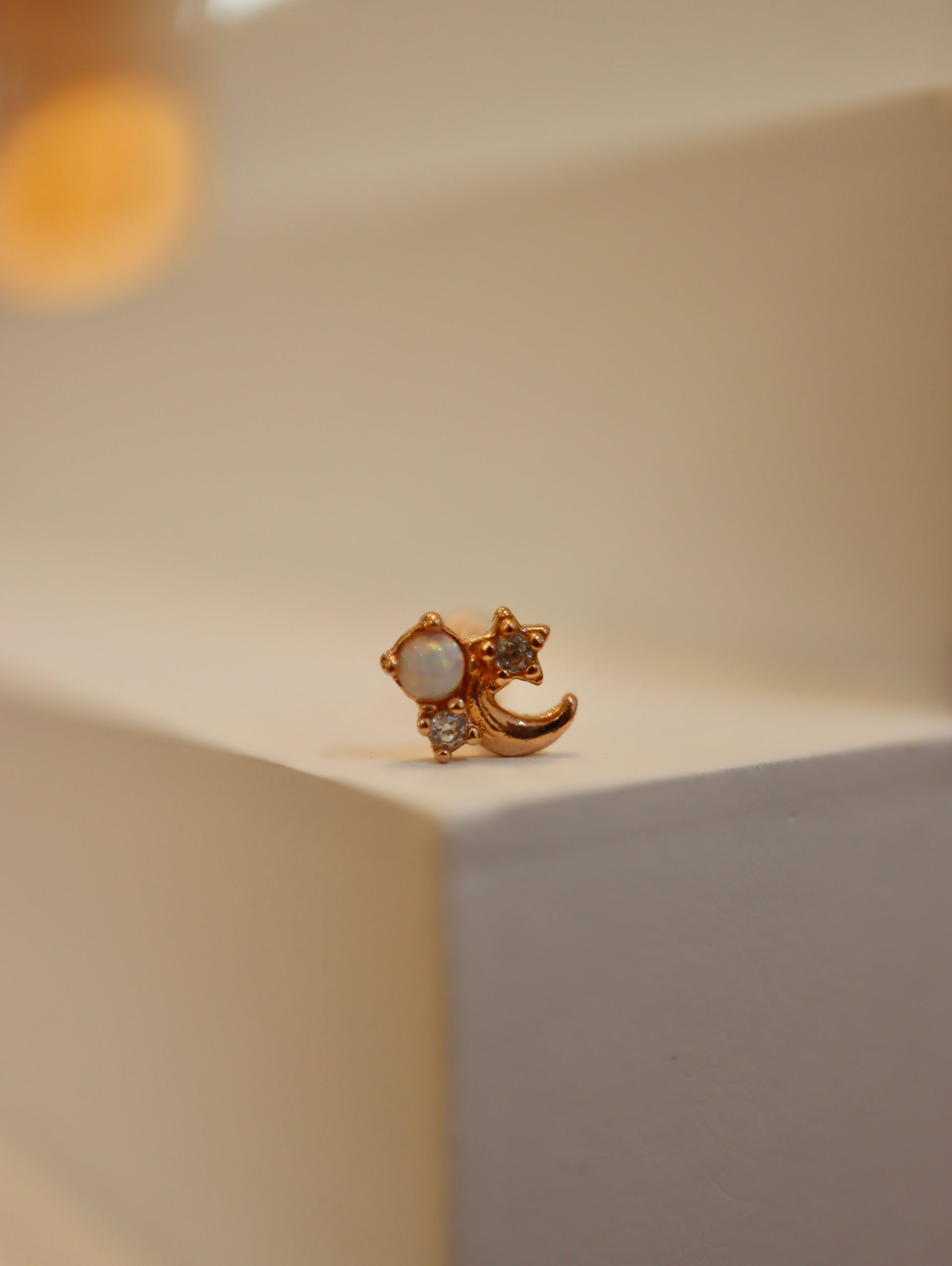 Sparkle in opal star & crescent s925 piercing stud