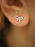 Ribbon cz stud piercing earring (1pc)