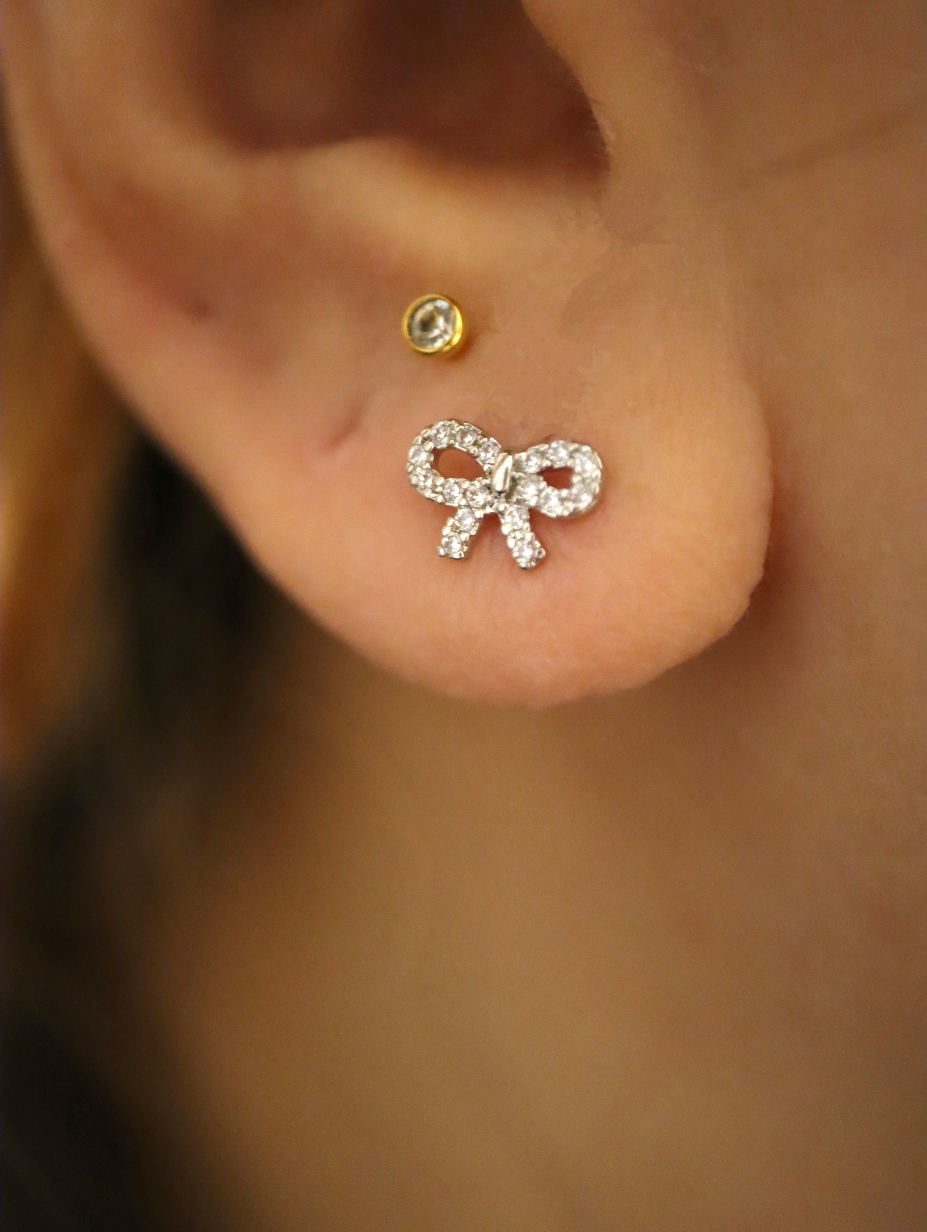 Ribbon cz stud piercing earring (1pc)