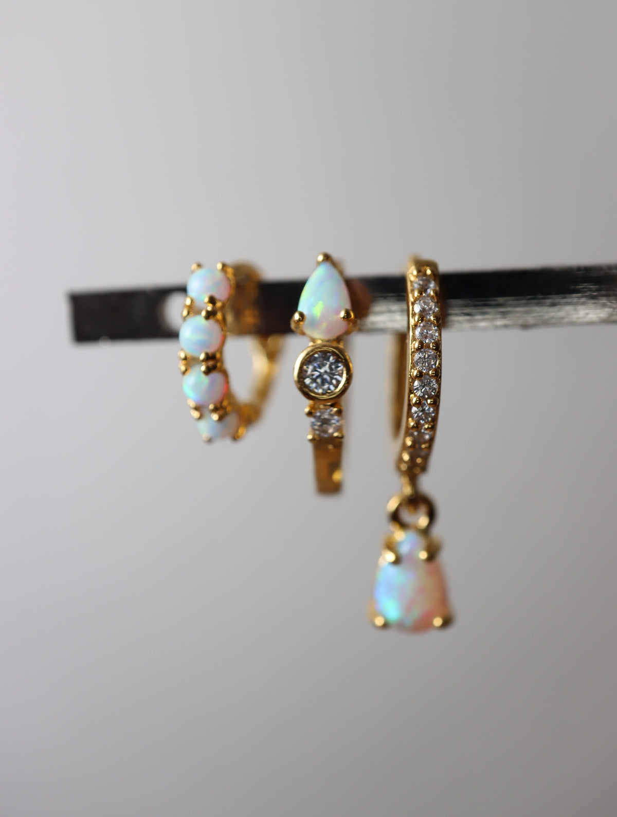 Opal cz S925 hinged hoop earrings