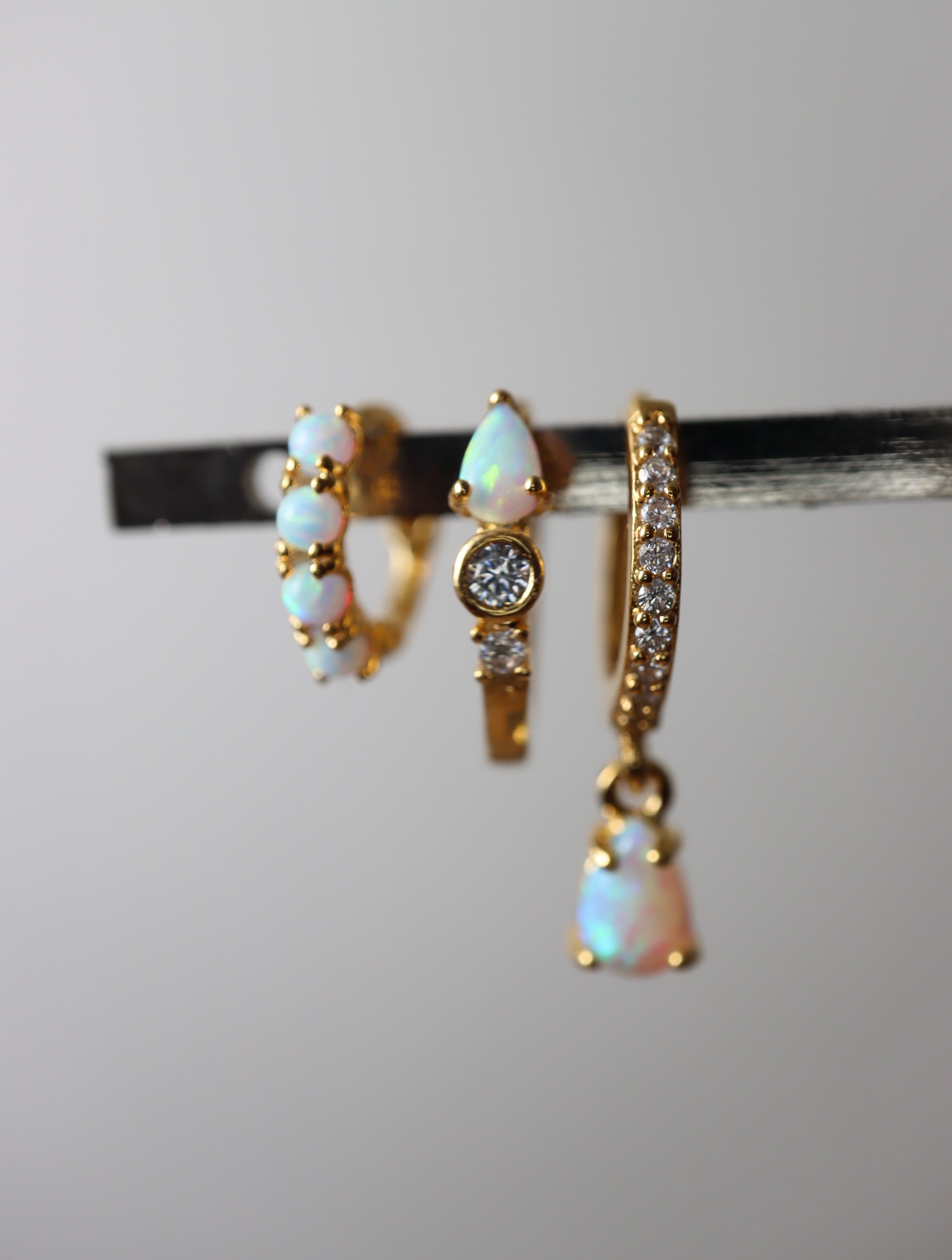 Opal cz S925 hinged hoop earrings