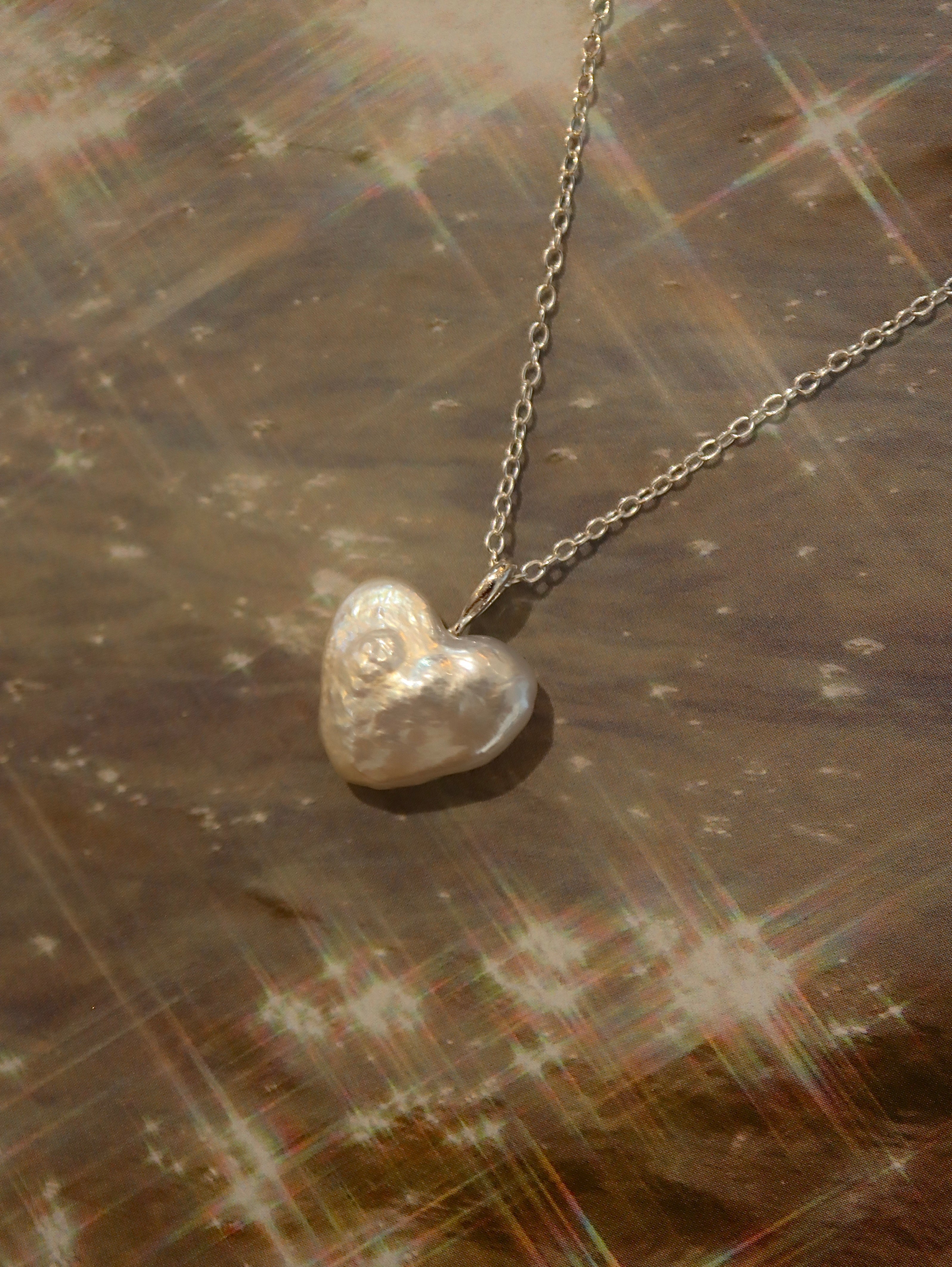 Heart shape raw pearl 925 silver necklace