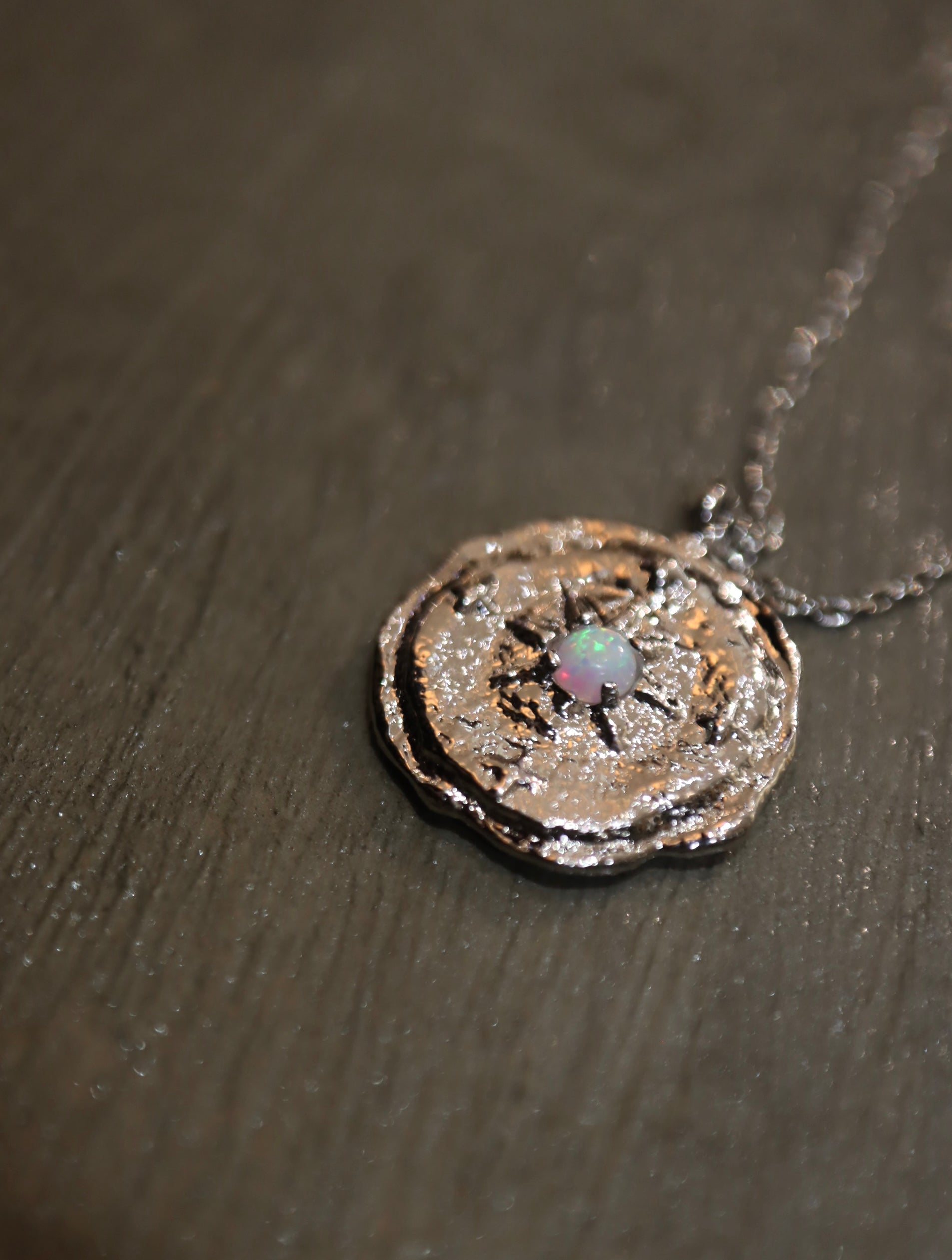 Opal coin brass necklace