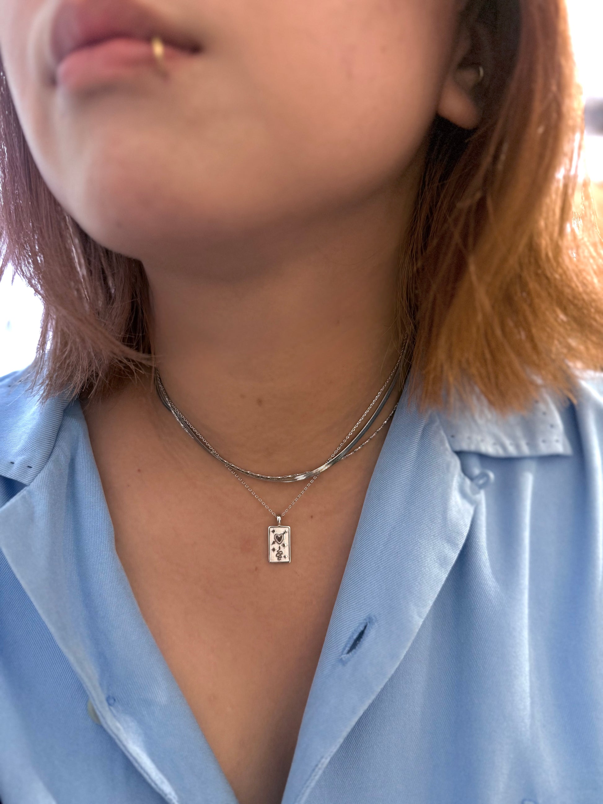 Heart & Snake Rectangular Coin Necklace