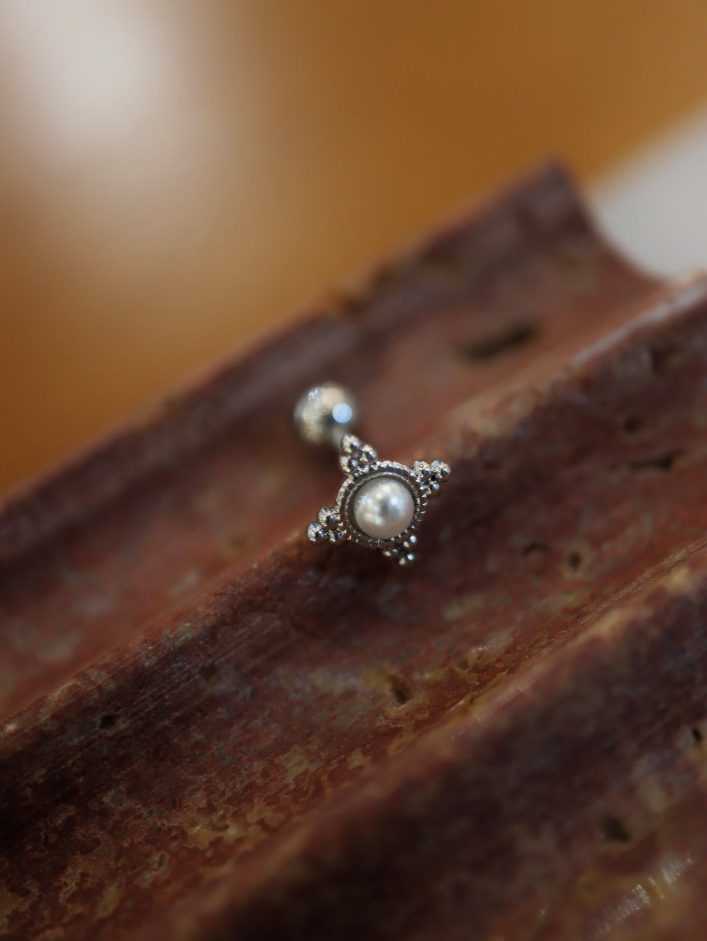 Ornate Beaded Pearl Surgical Steel Piercing Stud