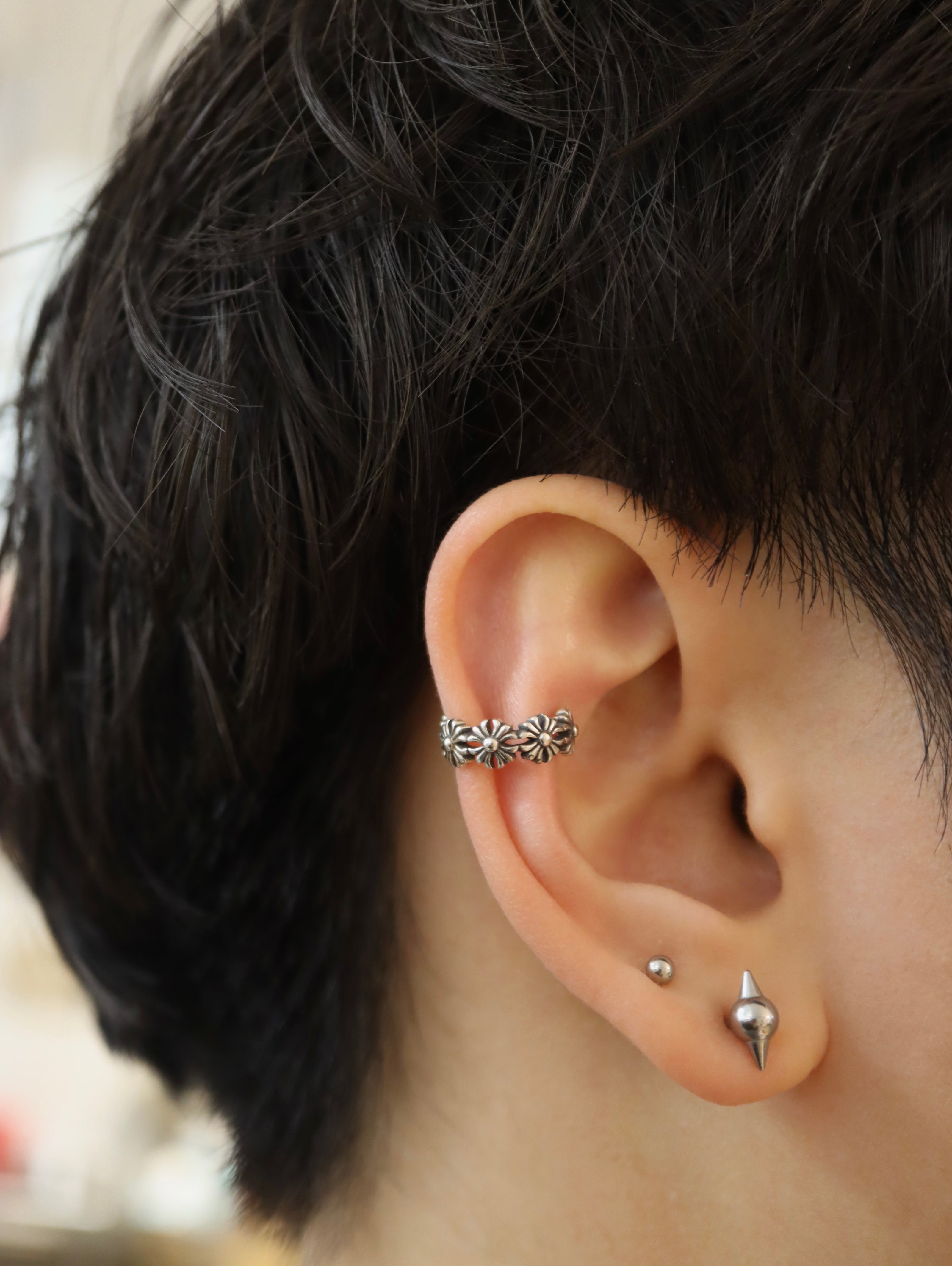 Antique flower 925 silver Earcuff