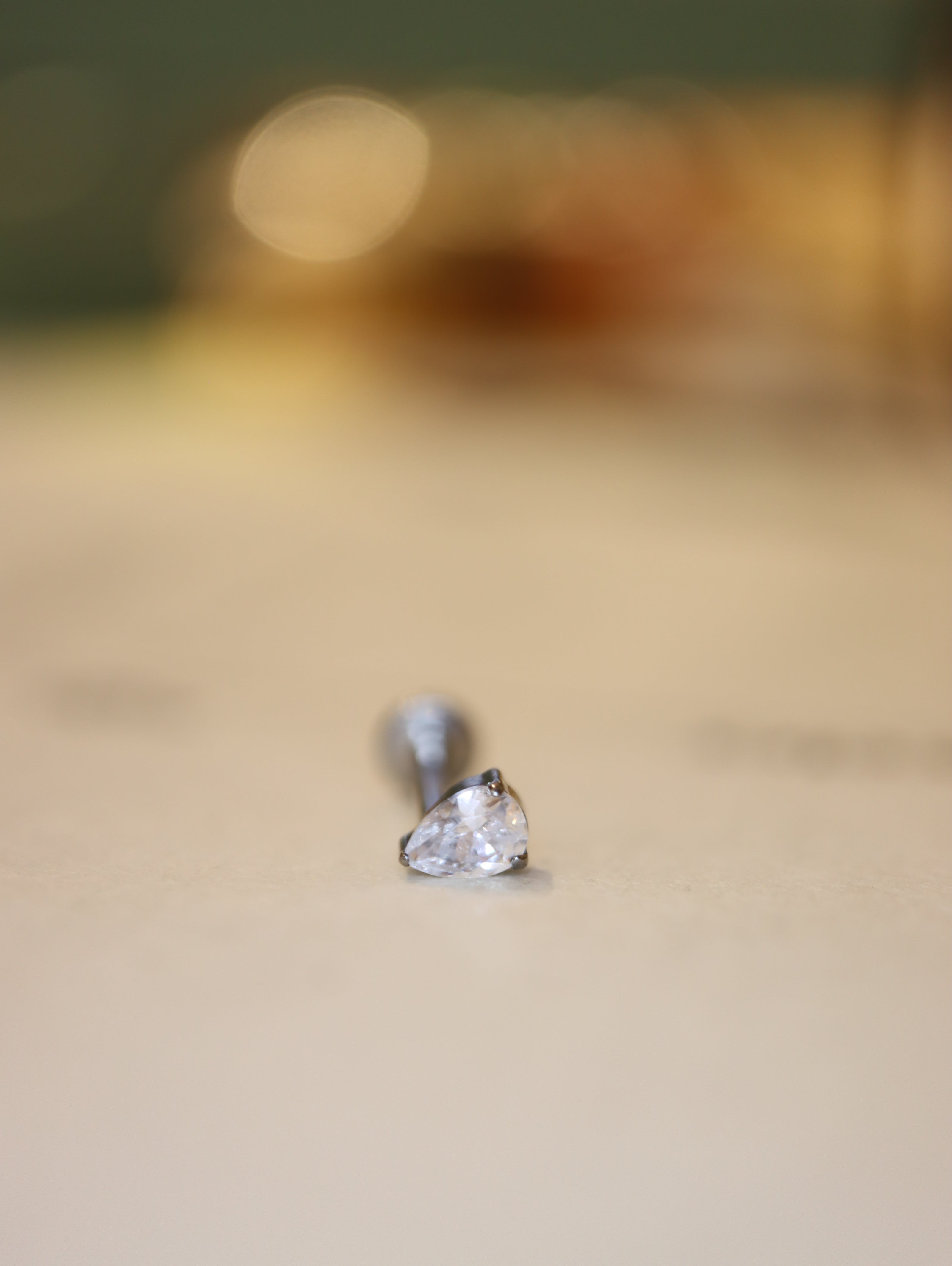 Titanium G23 Pear cut stud flat back piercing earring (1pc)