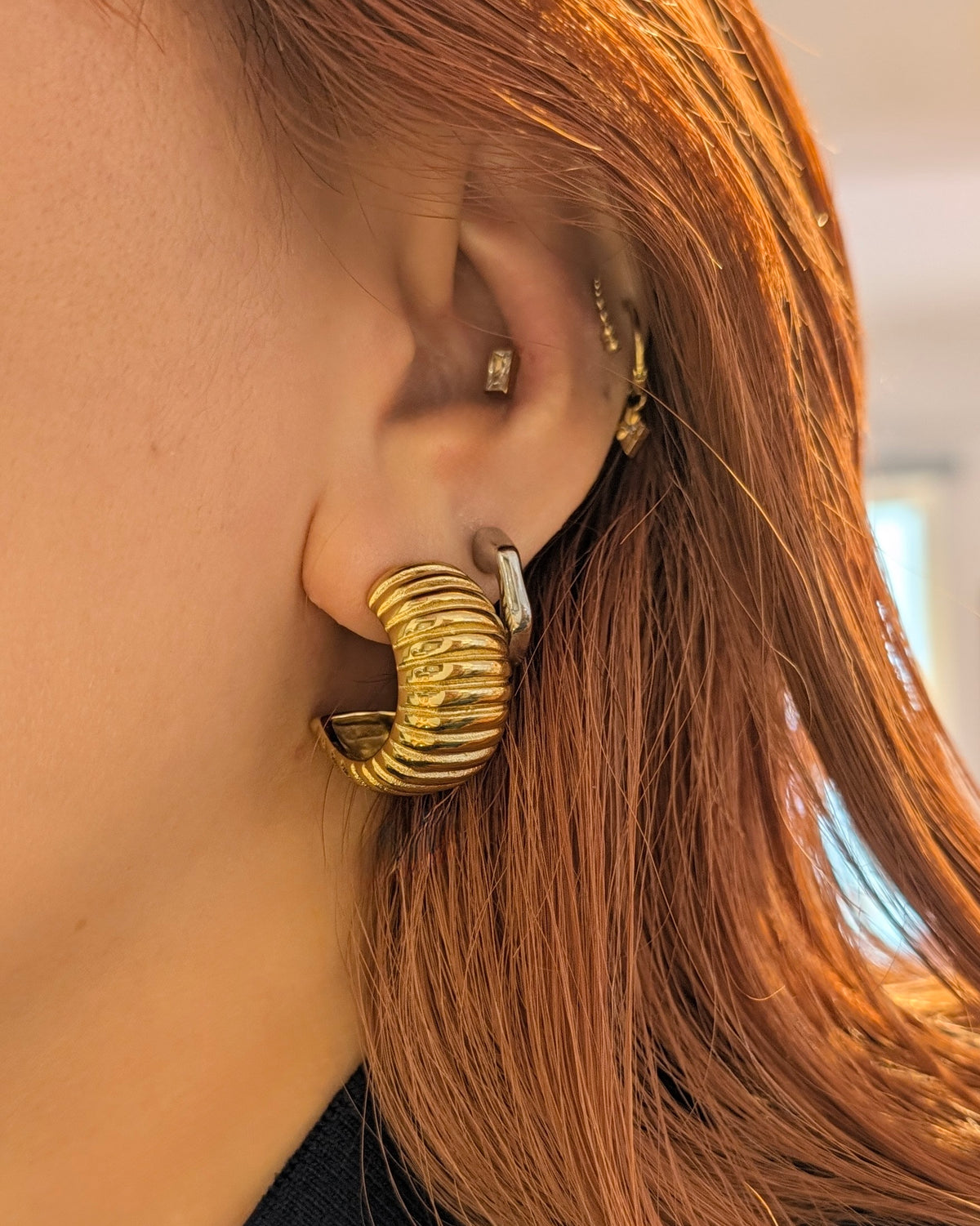 Ribbed Chunky Crescent Hoop Earrings