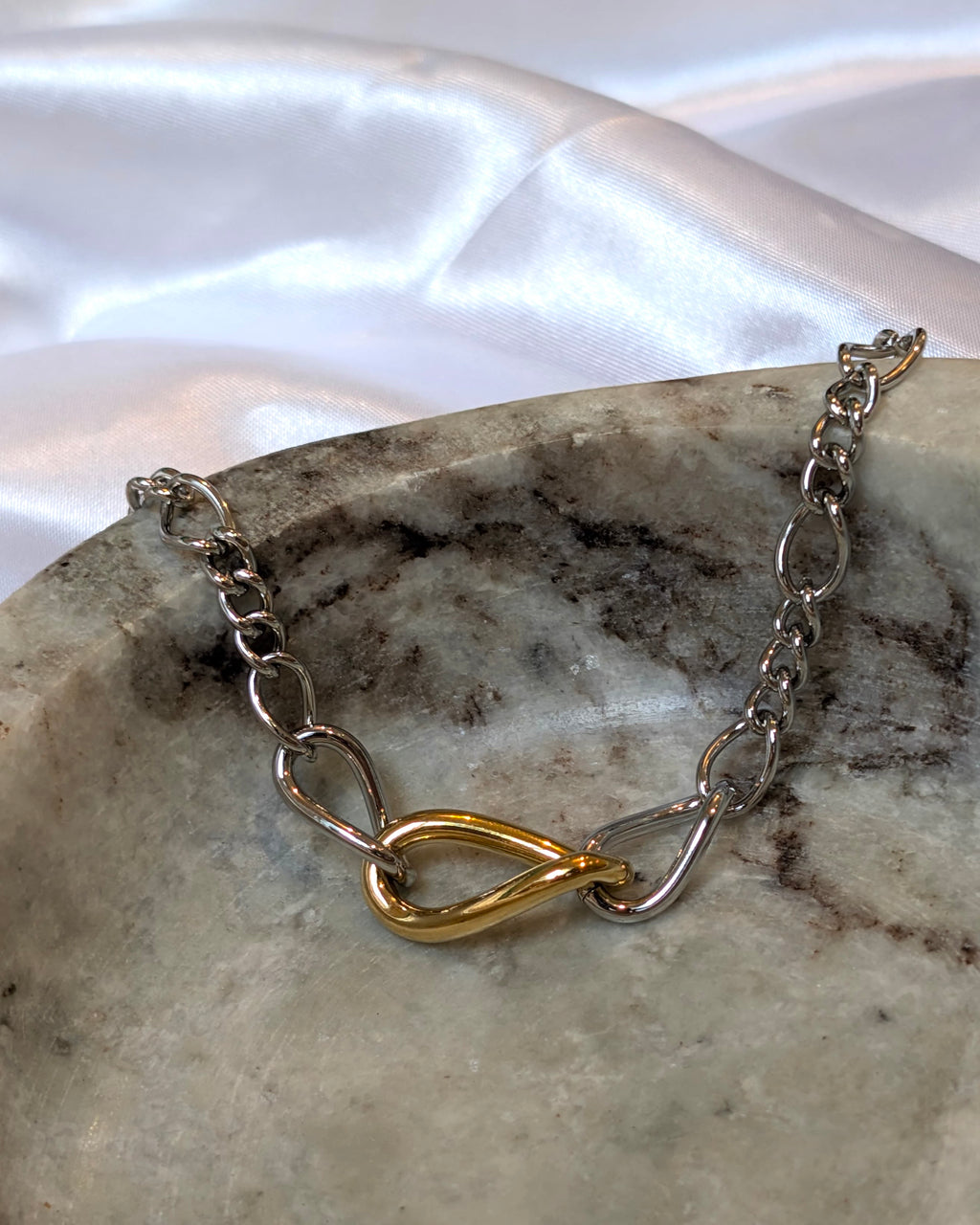Mix tone interlock stainless steel bracelet