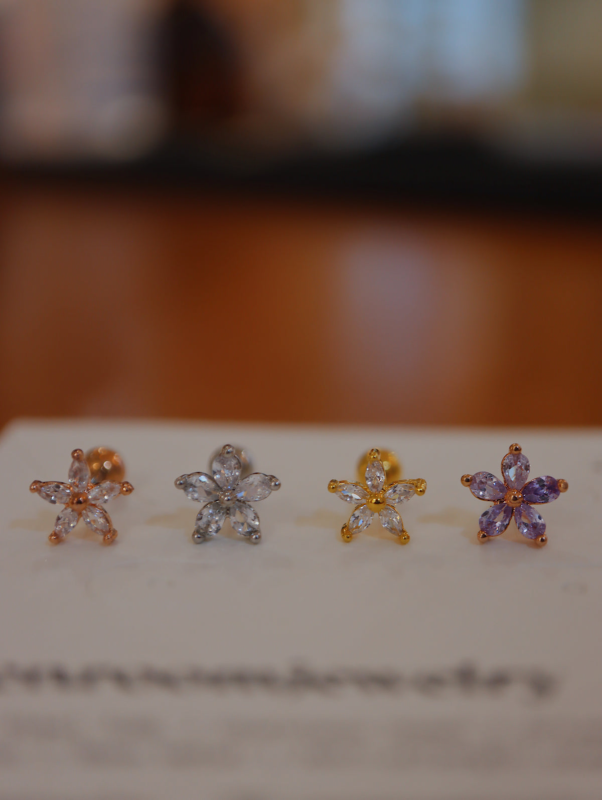 Flower cz surgical steel earring piercing