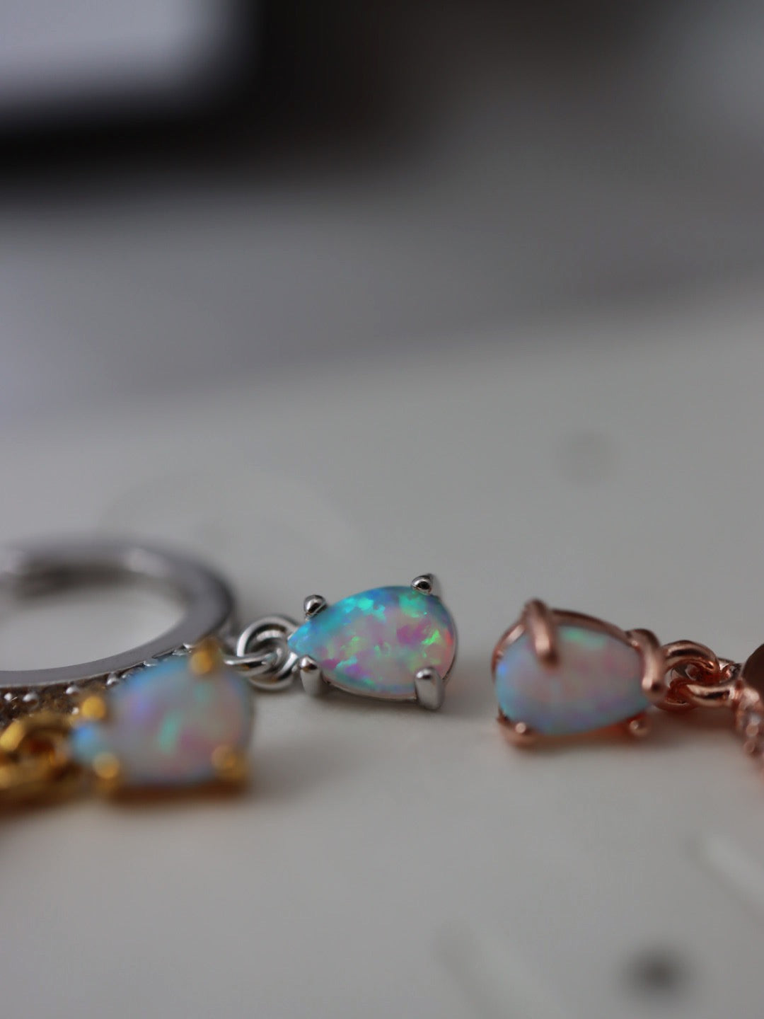Opal cz S925 hinged hoop earrings