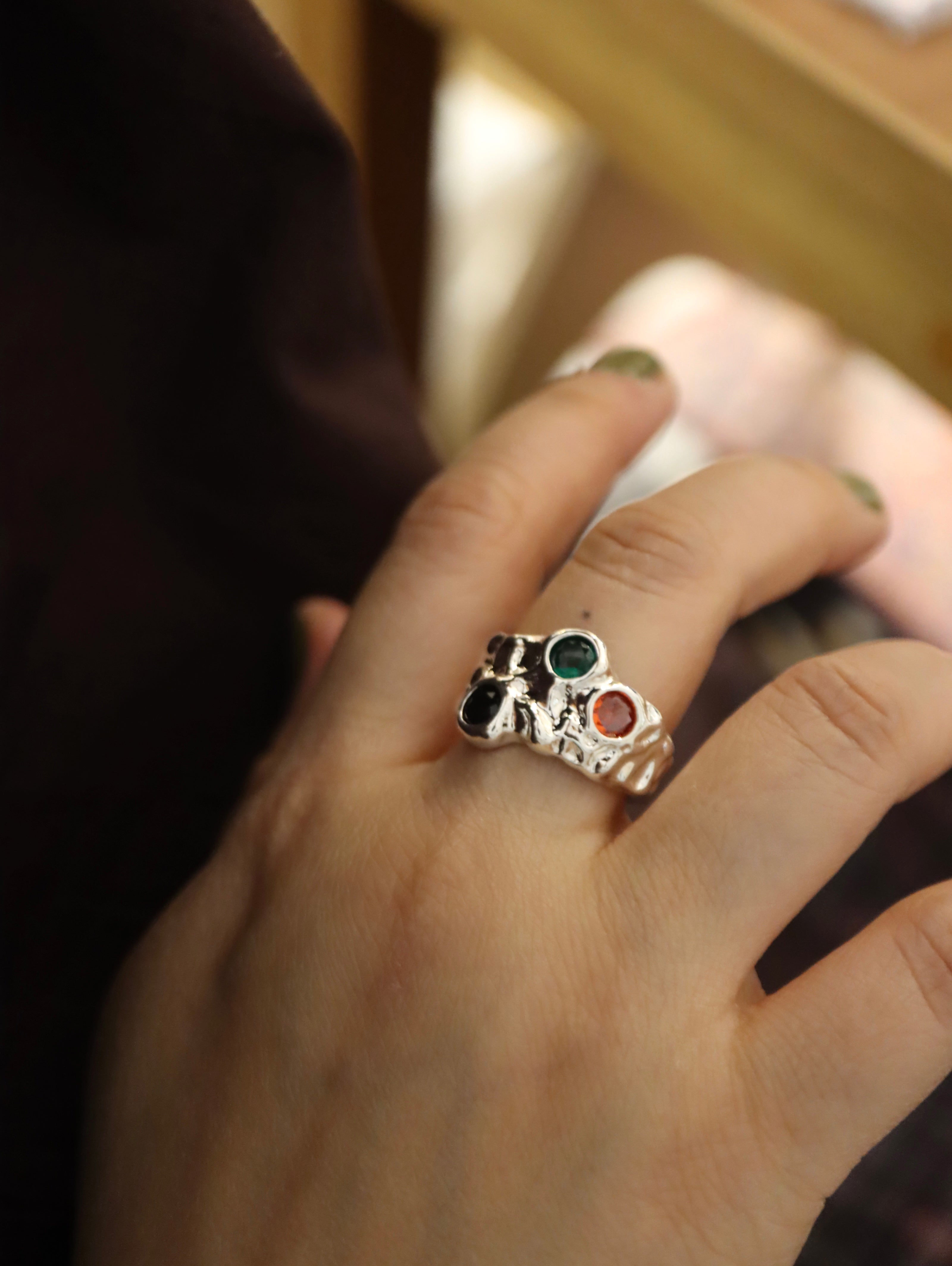 Chunky colour faux stone brass ring