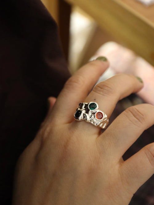 Chunky colour faux stone brass ring