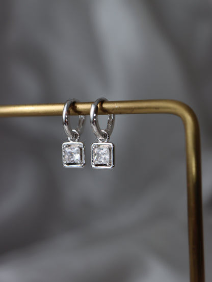 Silver925 drop square cz earrings