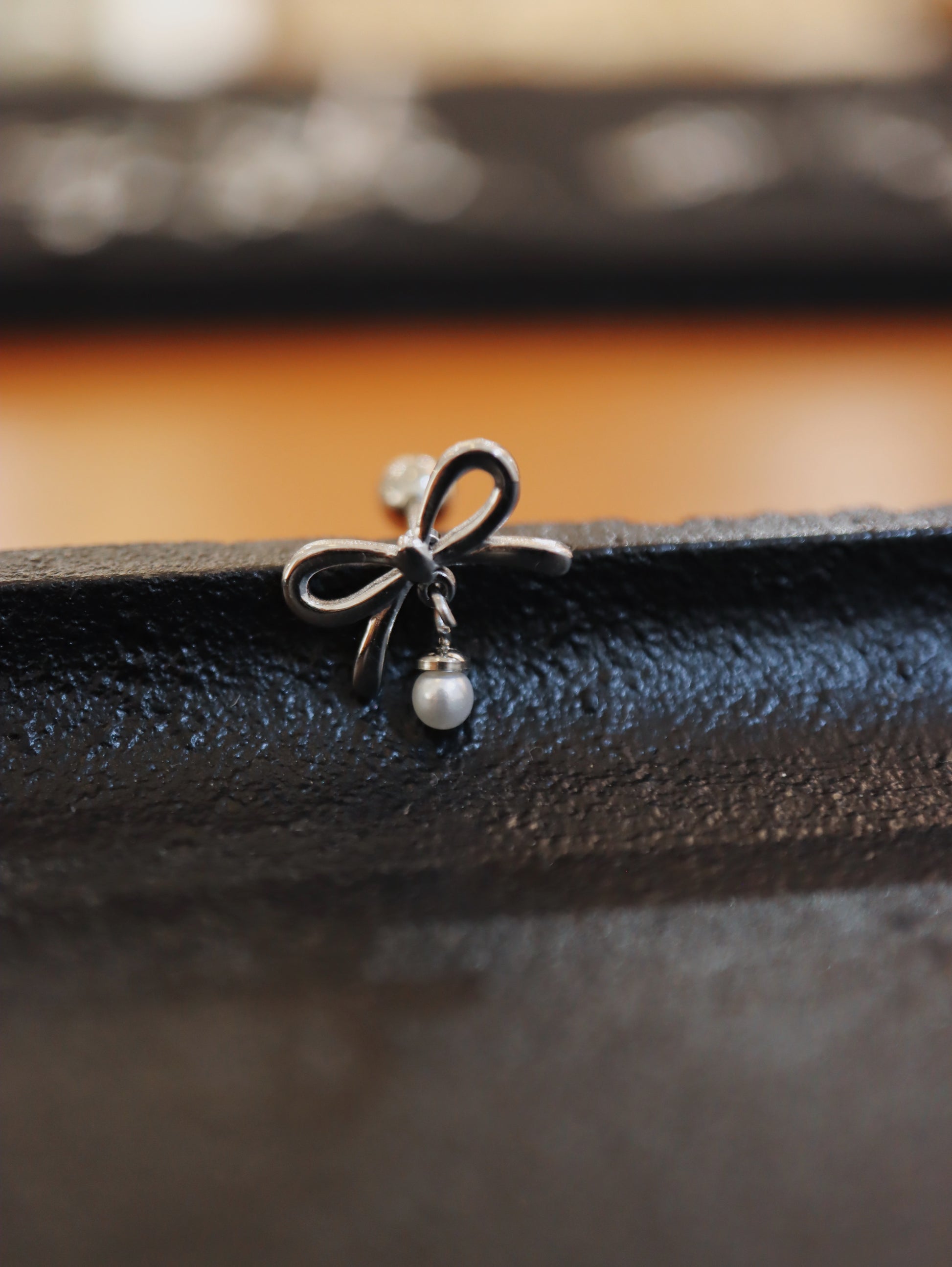 Ribbon surgical steel piercing (heart/pearl)