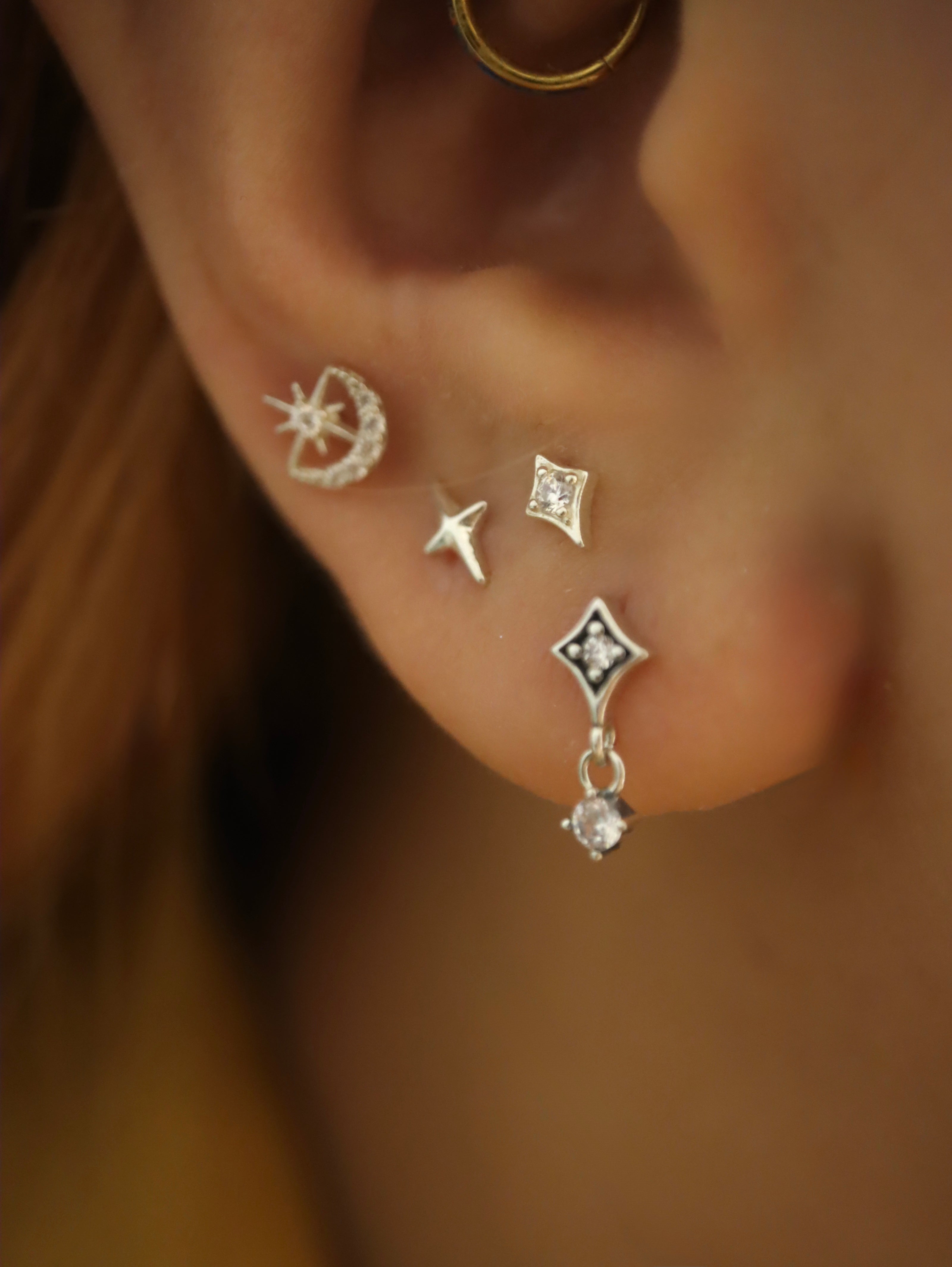 Polaris Cross Stud 925 Silver Piercing Earring (1pc)