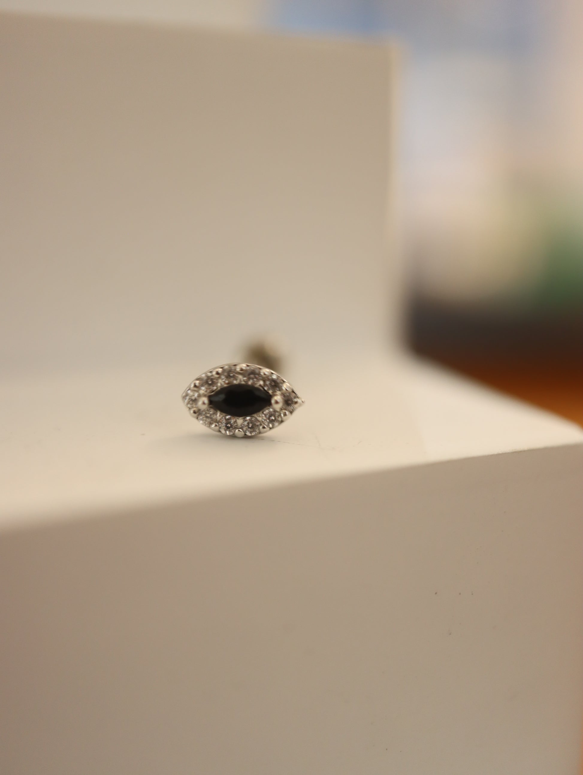 Cz & black Marquise 925 silver piercing (1pc)