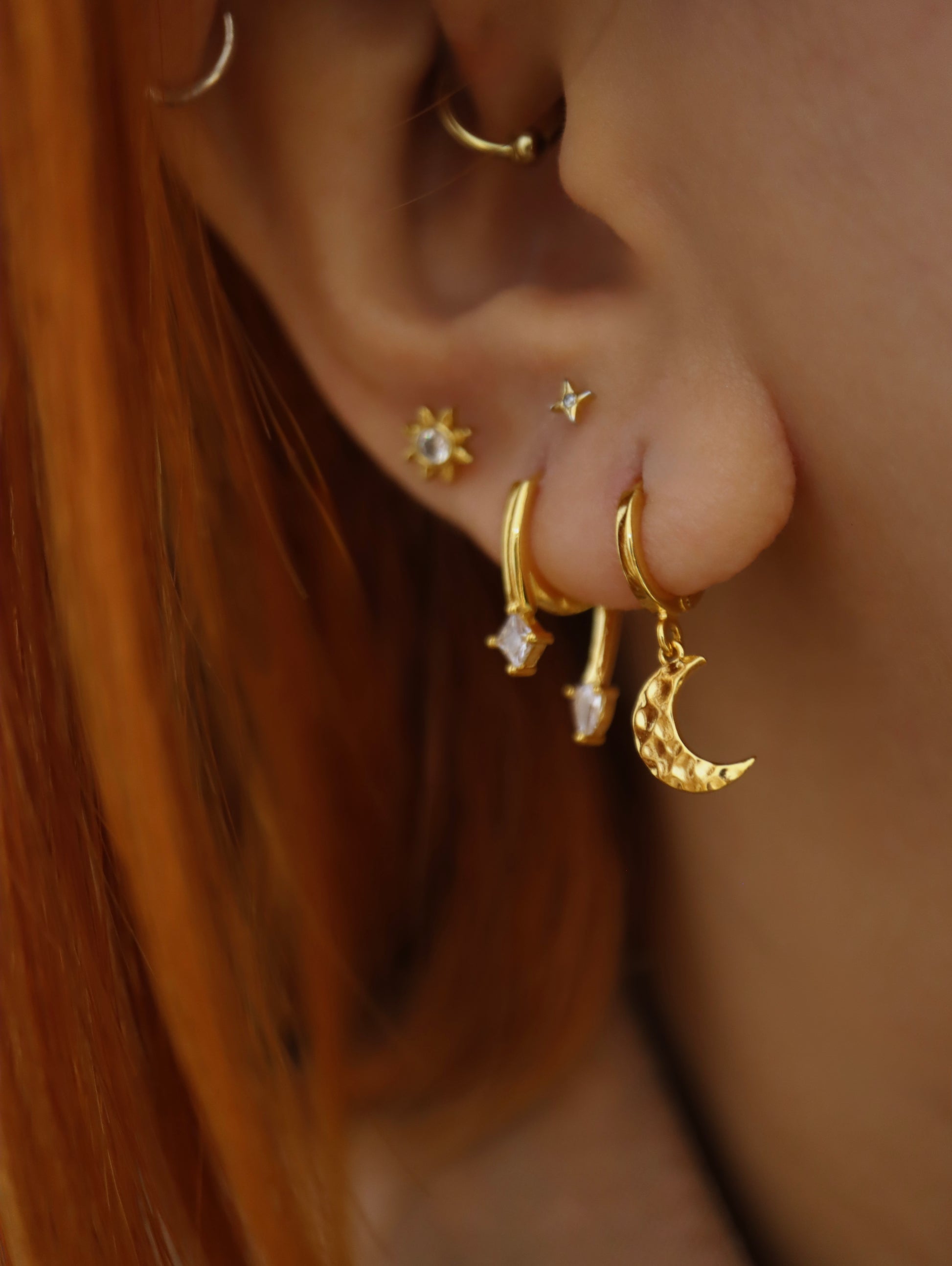 Hoop drop crescent earrings
