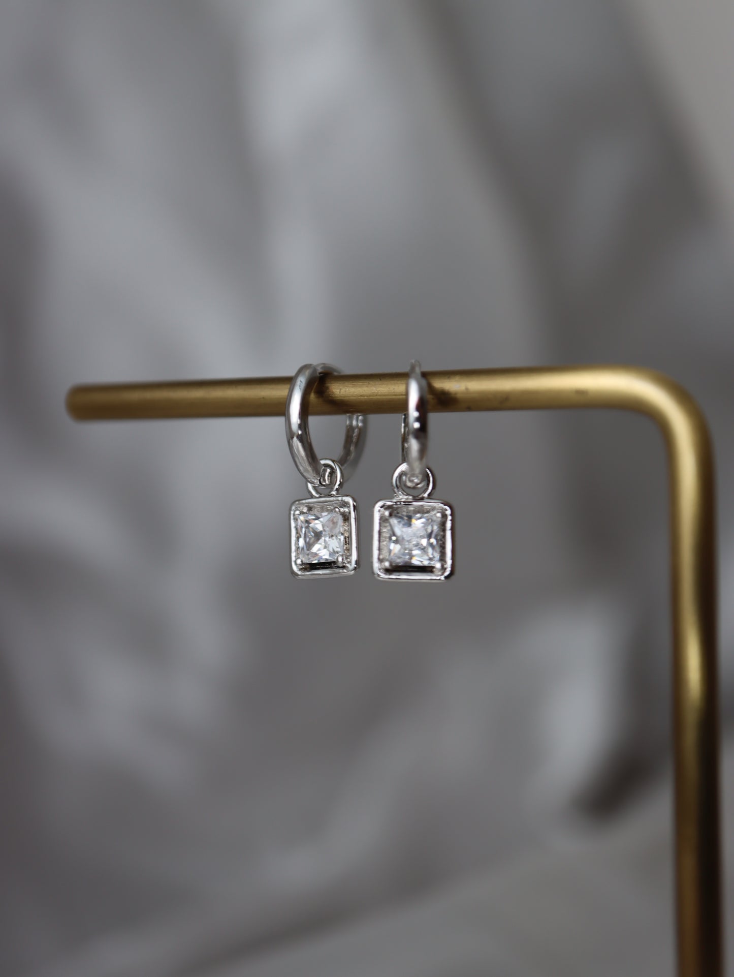 Silver925 drop square cz earrings