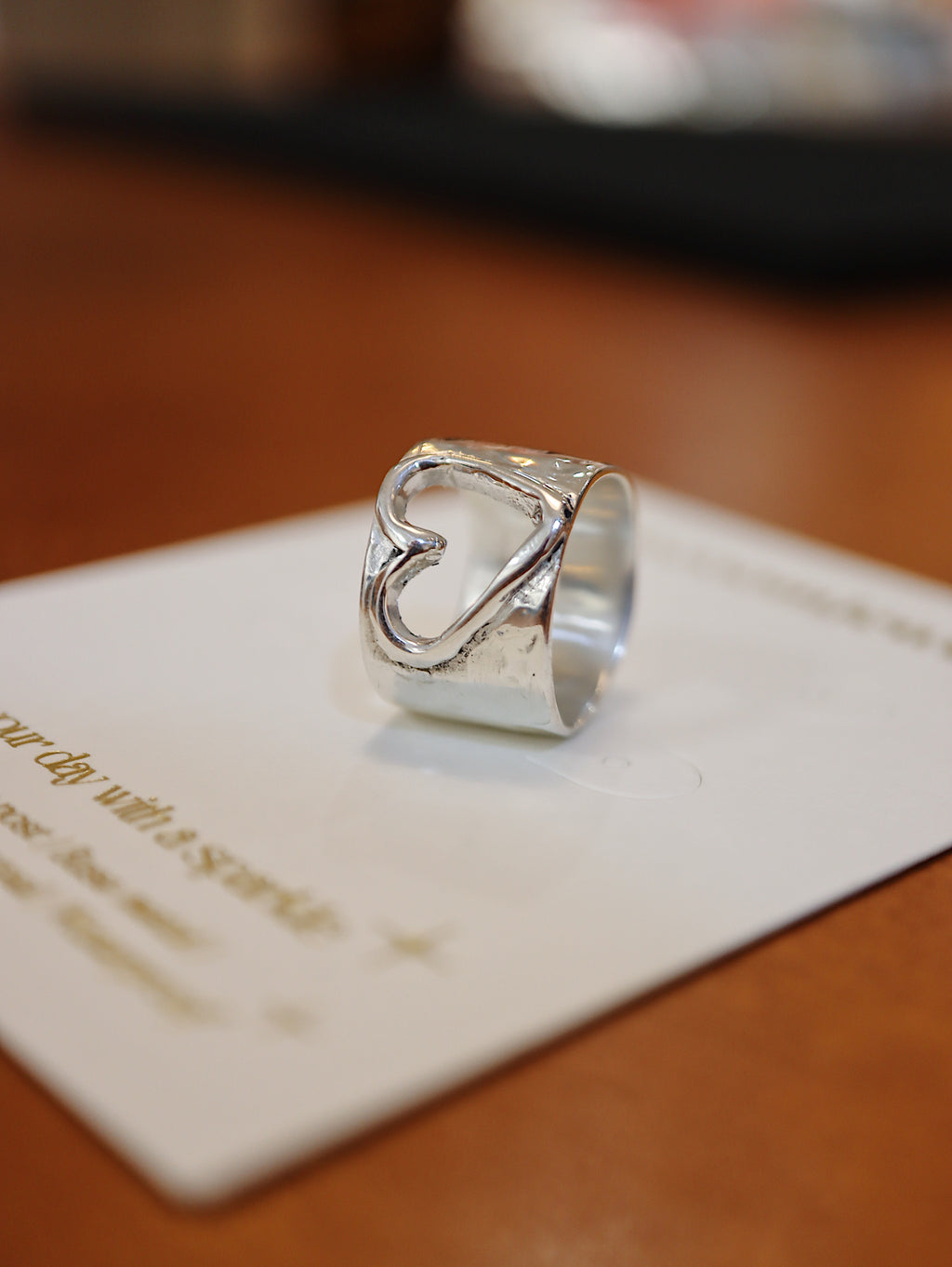 Handcrafted Hollow heart band  925 silver pinky / midi ring