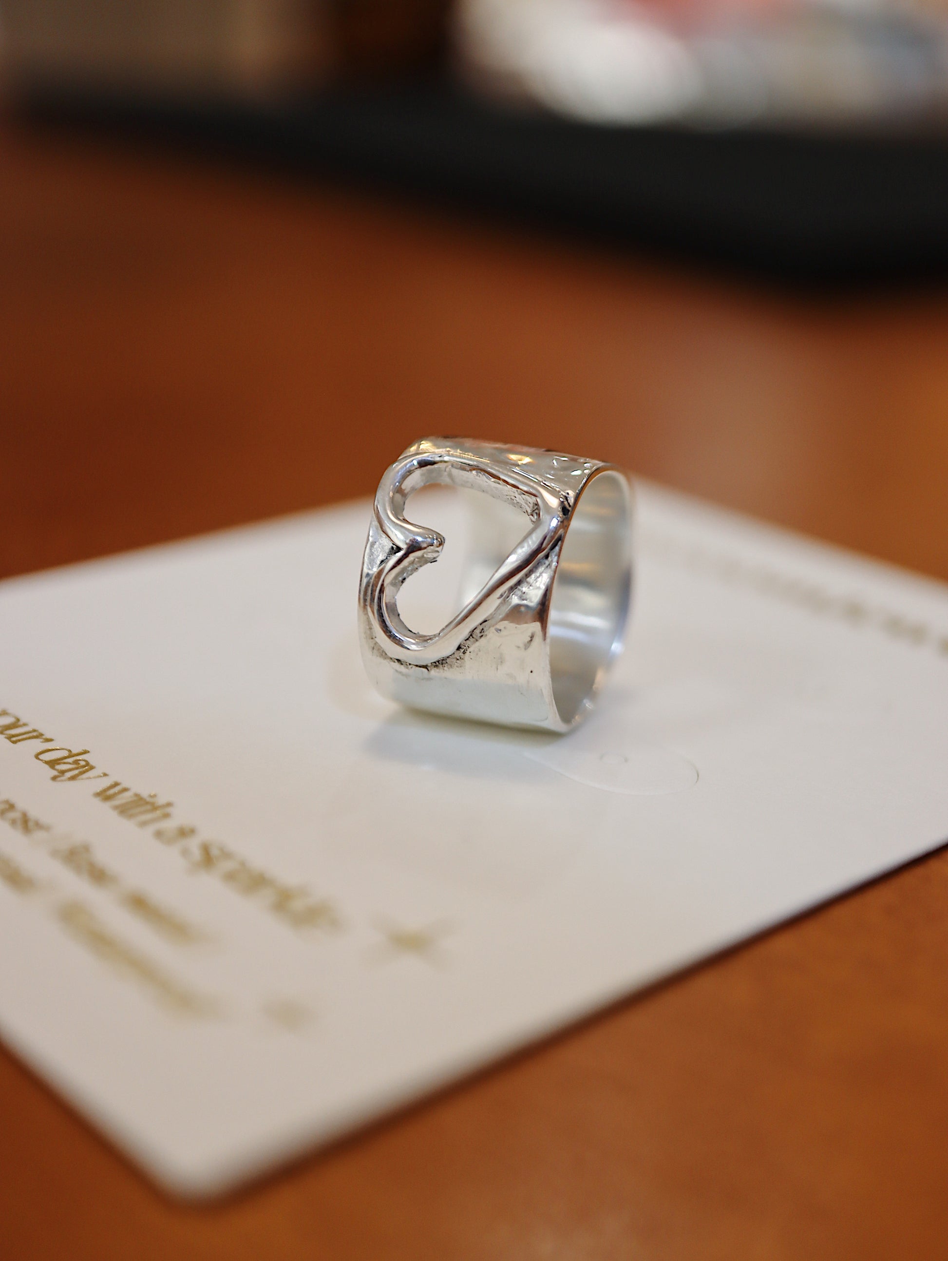 Handcrafted Hollow heart band  925 silver pinky / midi ring