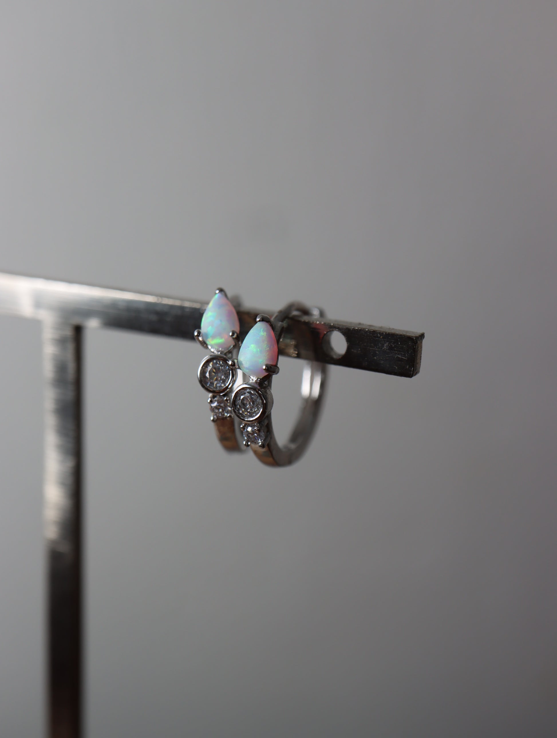 Opal cz S925 hinged hoop earrings