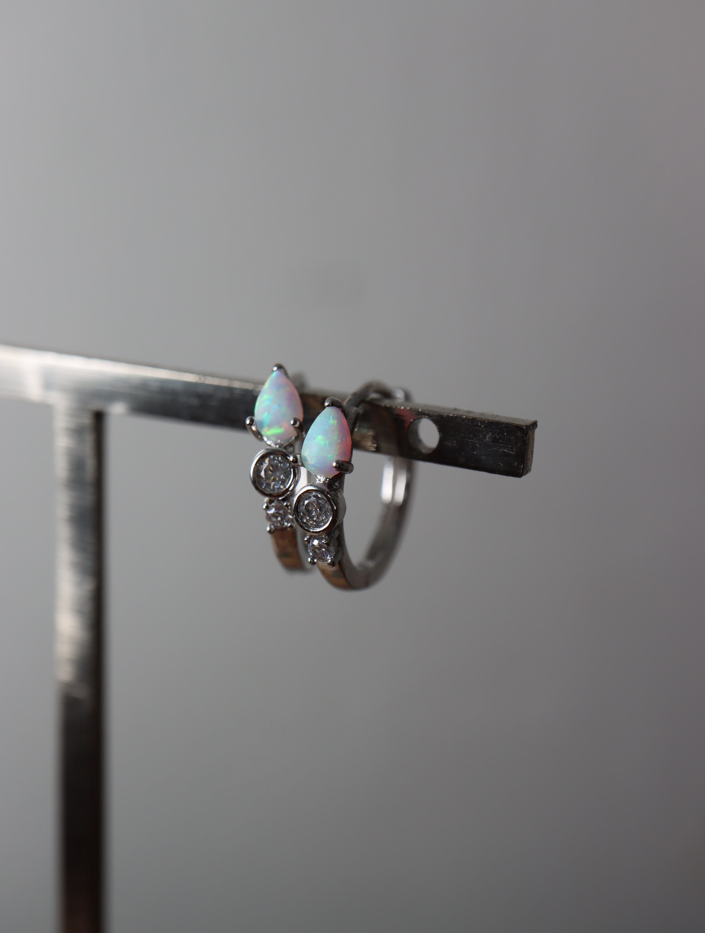 Opal cz S925 hinged hoop earrings