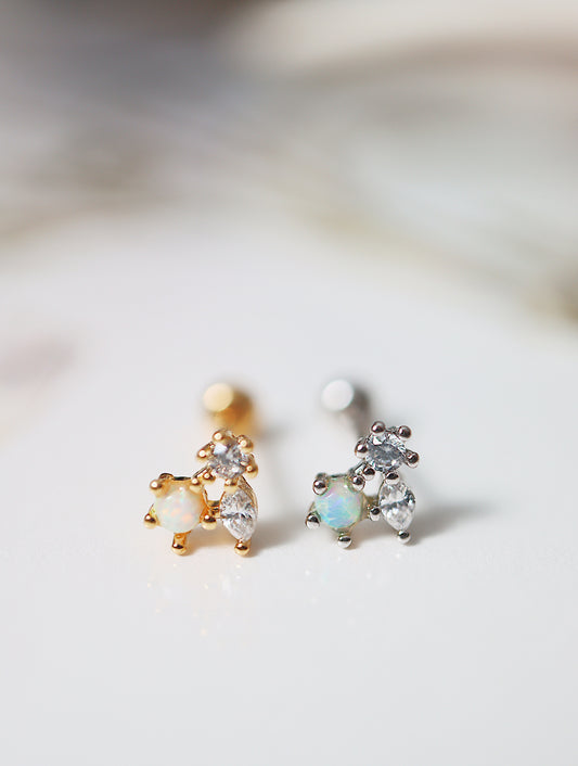 Opal & cz trio silver925 piercing