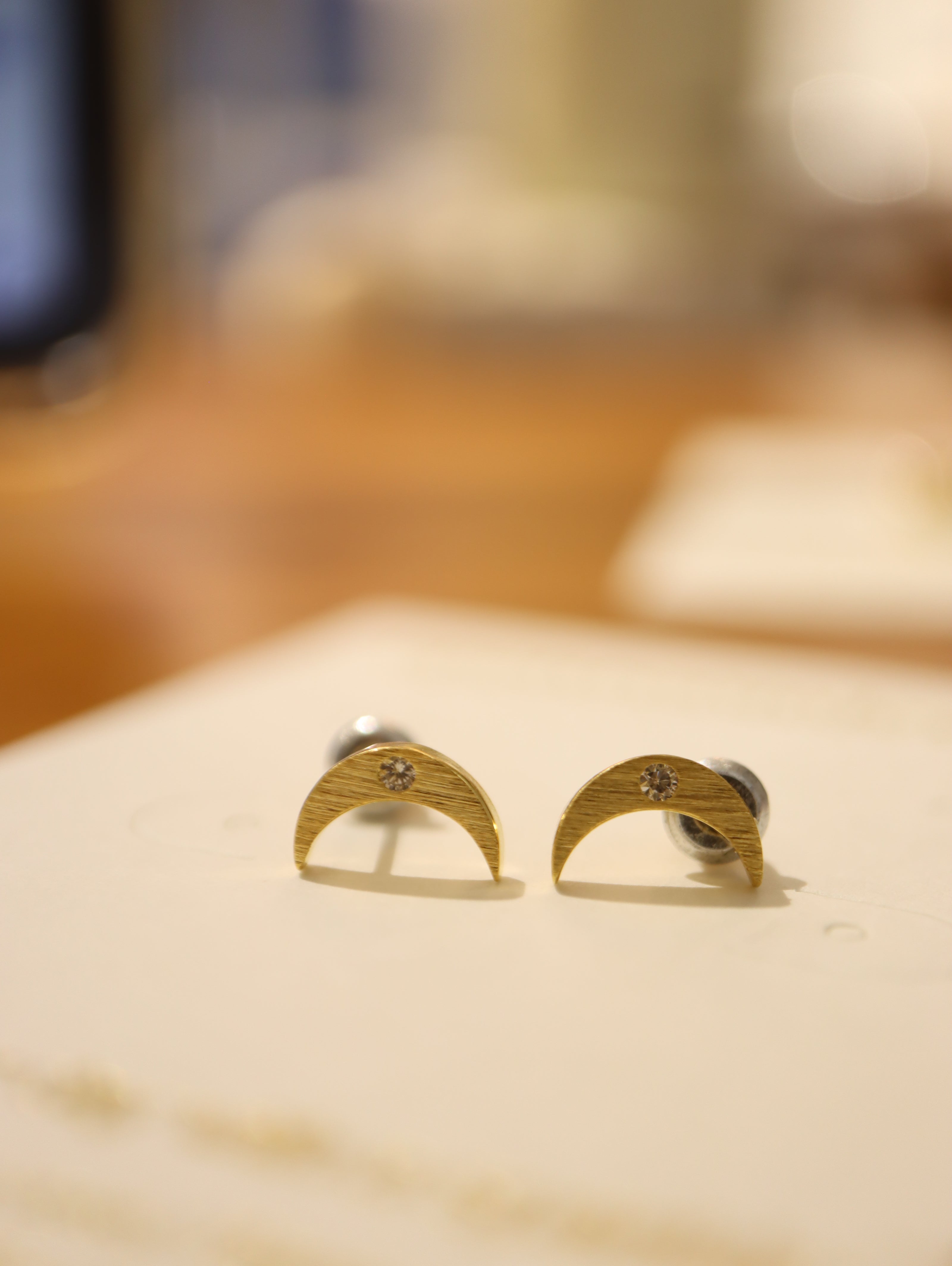 Crescent Glint Stud Brass Earrings