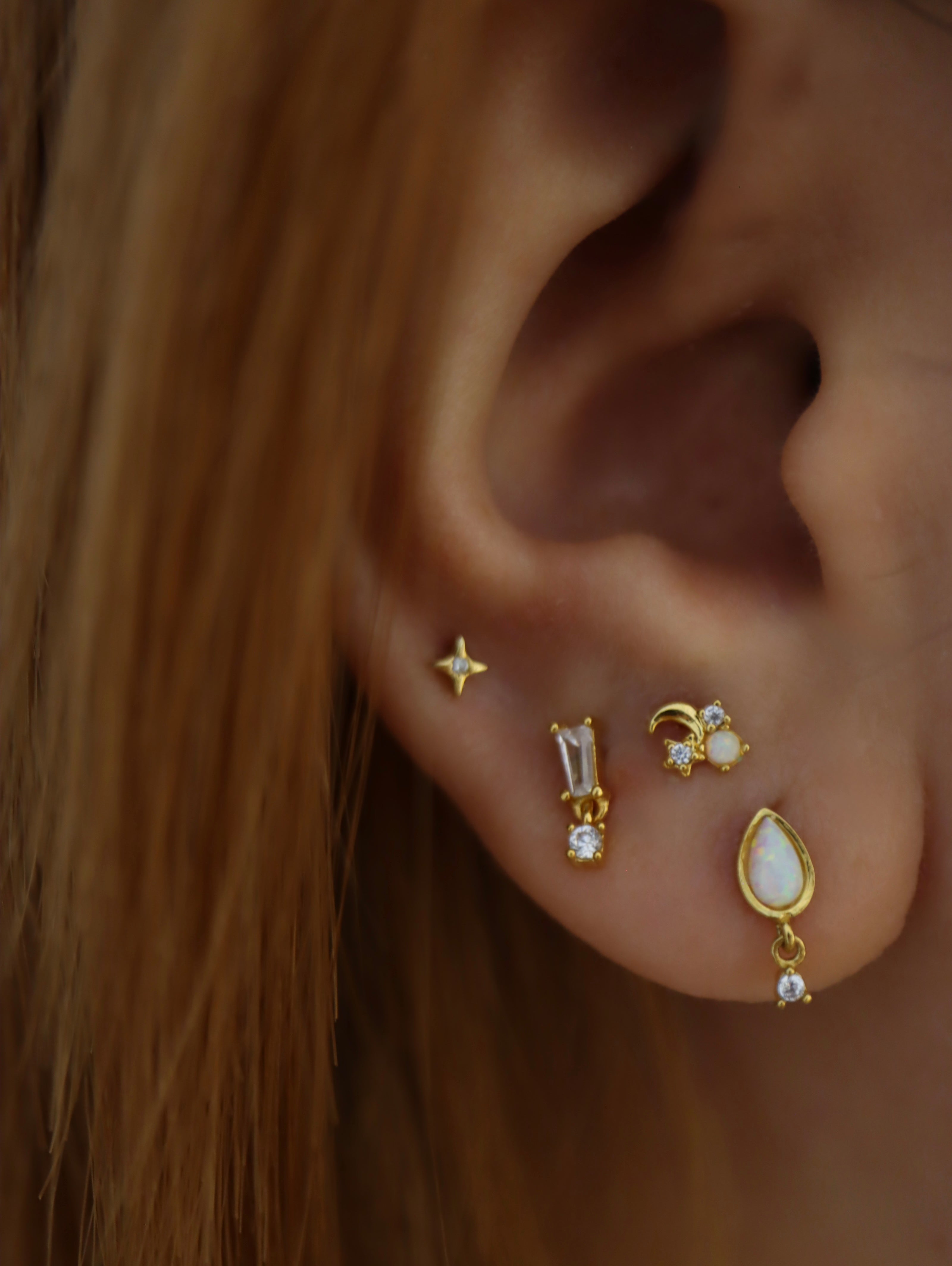 Sparkle in opal star & crescent s925 piercing stud