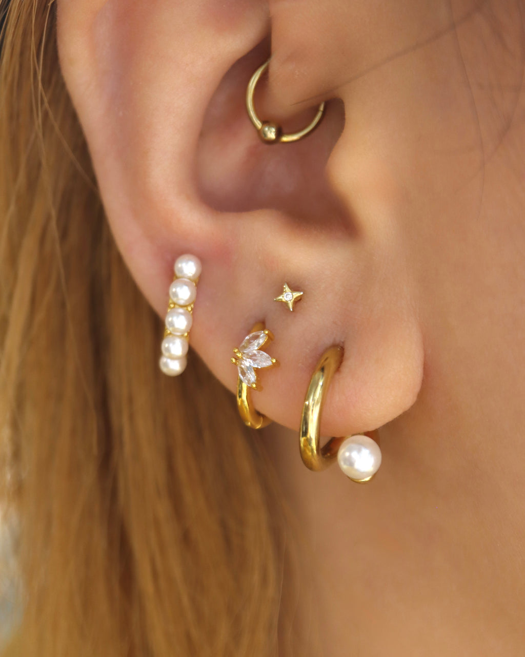 Double wrap pearl stainless steel earrings