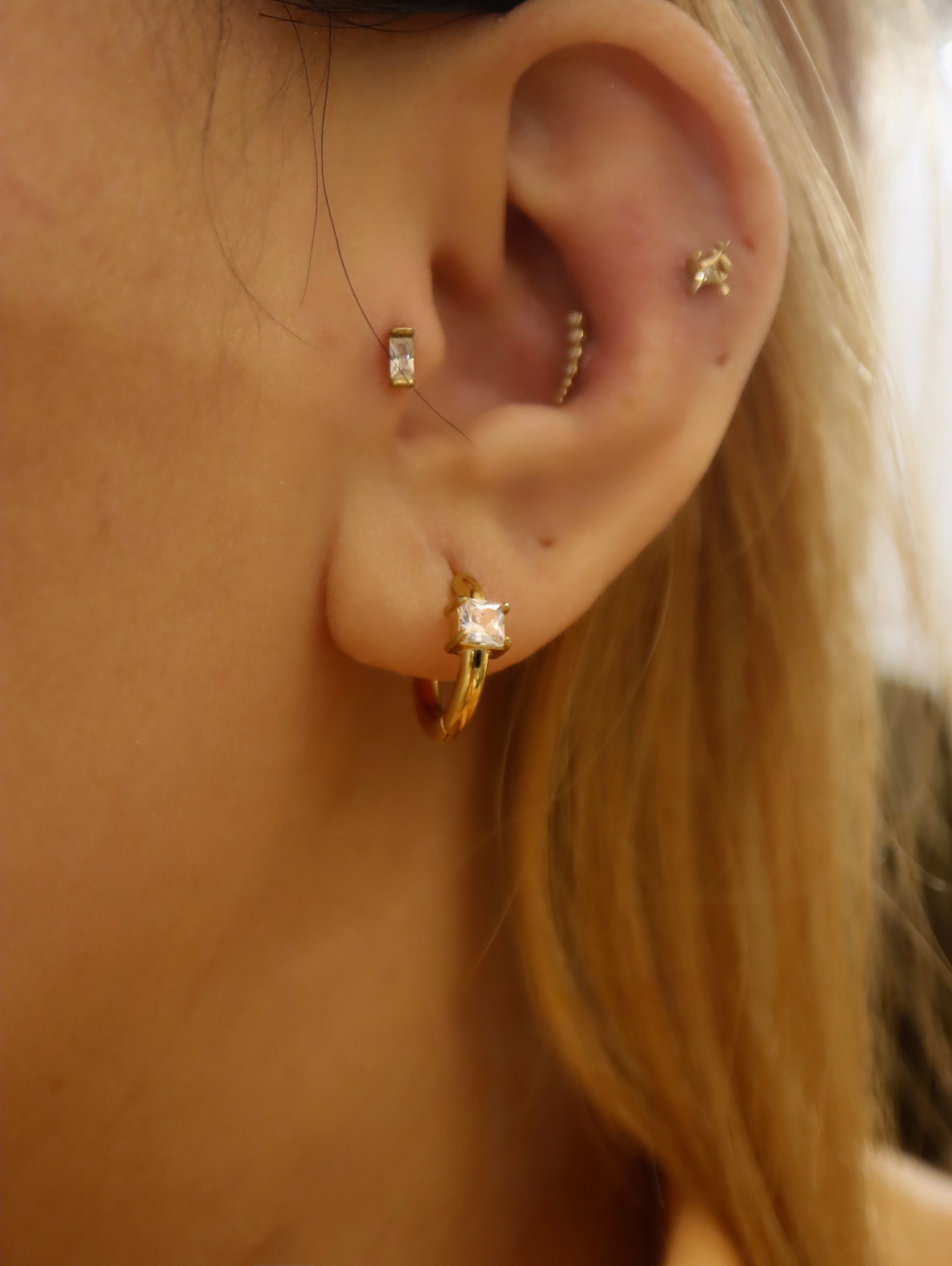 Square Solitaire Hoop Stainless Steel Earrings