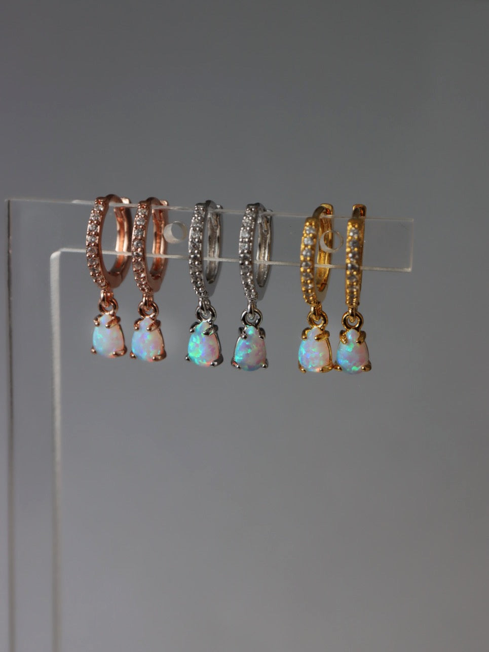 Opal cz S925 hinged hoop earrings
