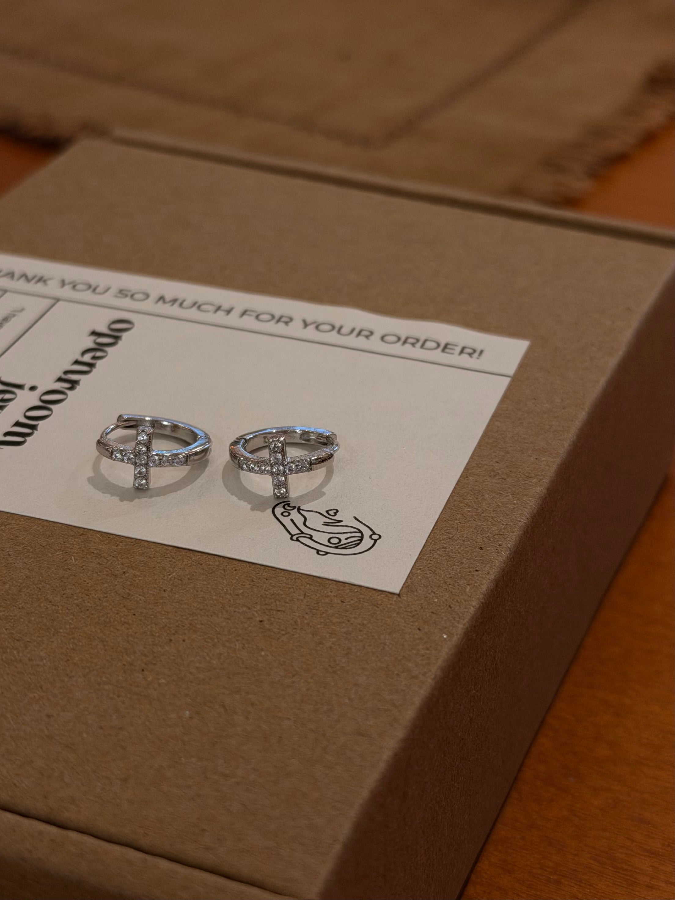 Pavé Cross Hinged Hoop Earrings
