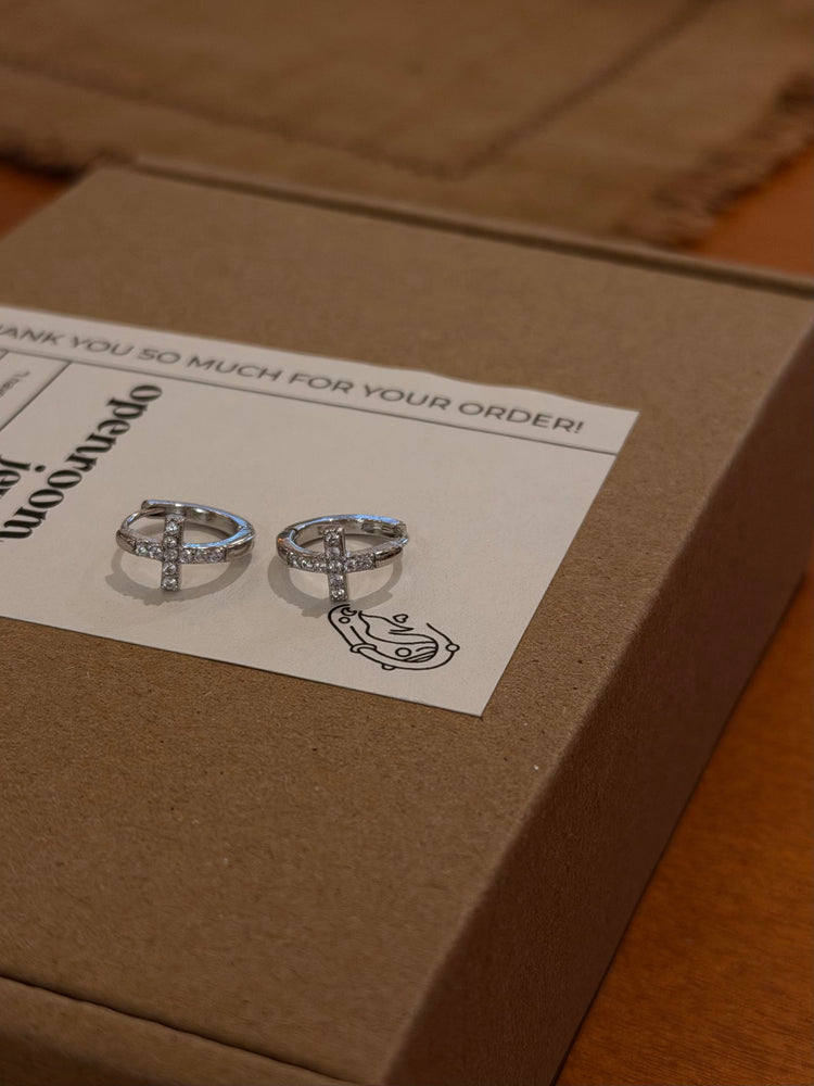Pavé Cross Hinged Hoop Earrings