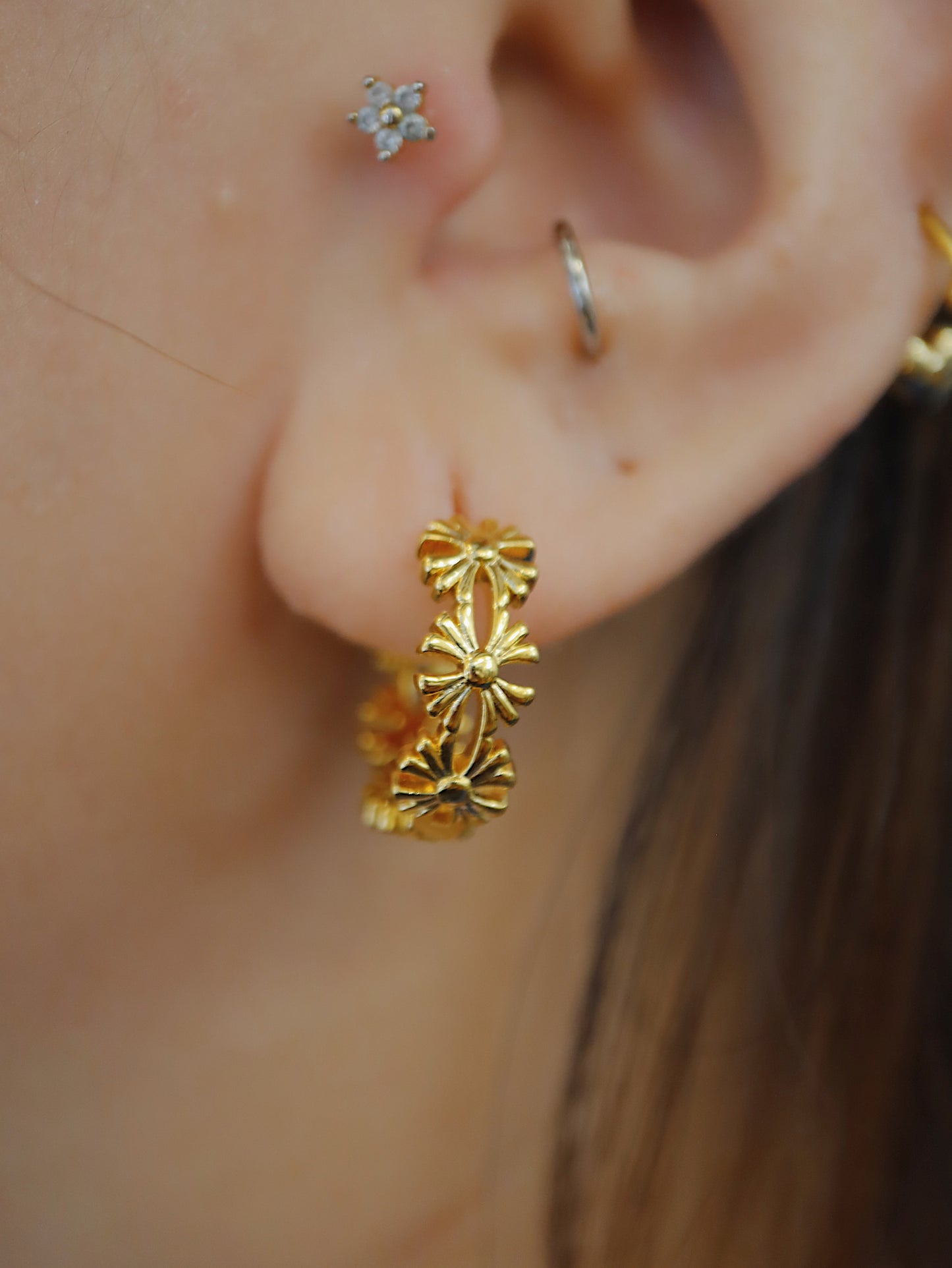 Flower band brass earrings